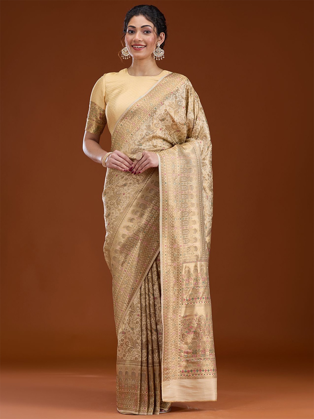 

Koskii Beige Zari Work Art Silk Saree
