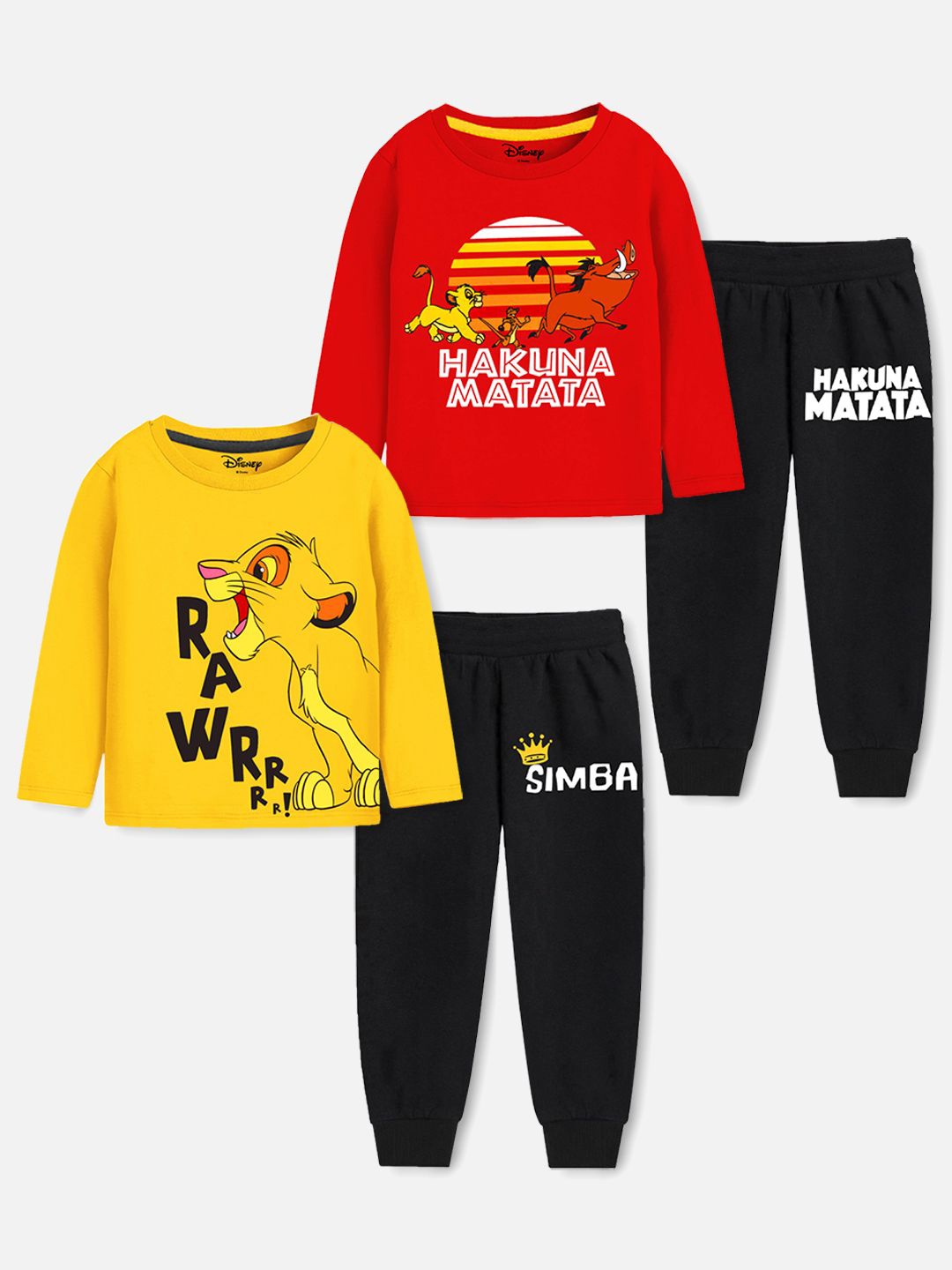 

Disney By Miss and Chief Boys Pack Of 2 Lion King Printed Round Neck T-Shirt With Joggers, Red