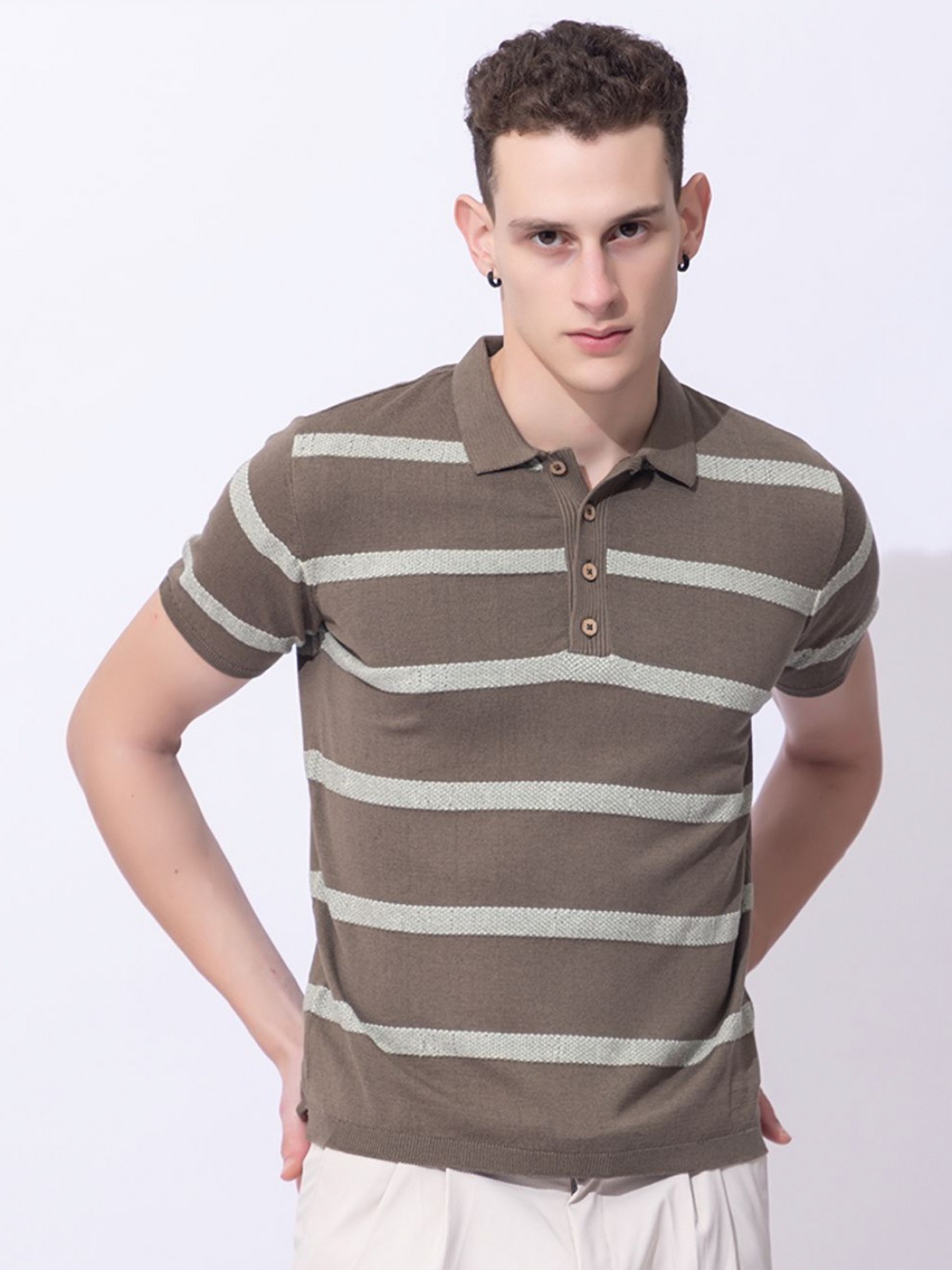 

ARMISTO Pure Cotton Intarsia Knit Polo T-shirt, Olive