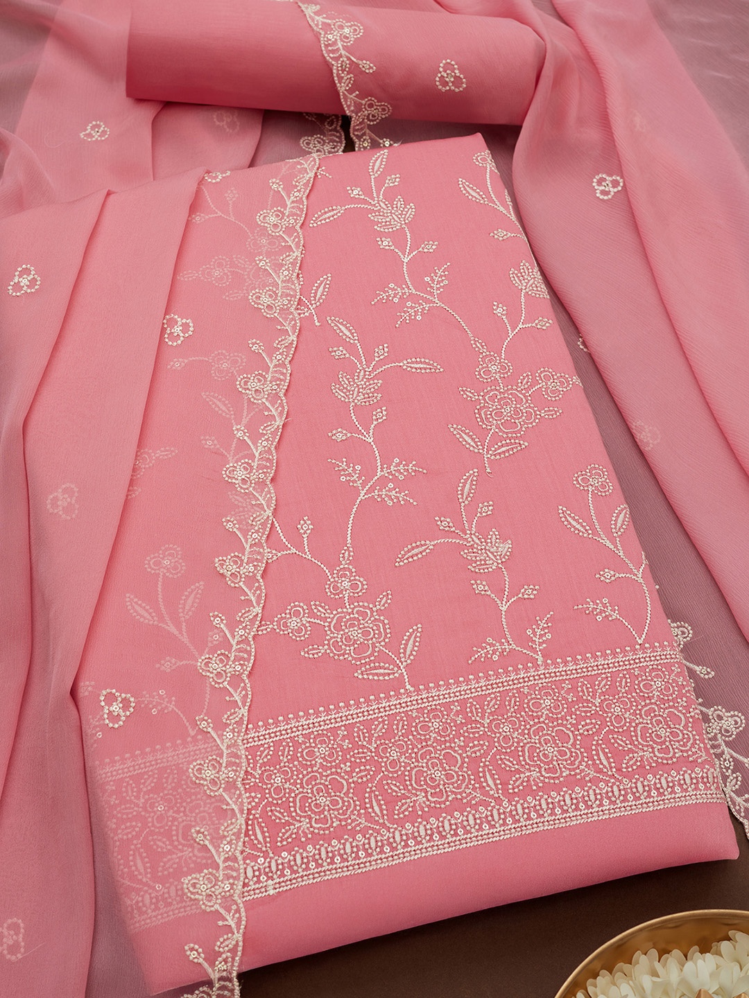 

Soch Floral Embroidered Unstitched Dress Material, Pink
