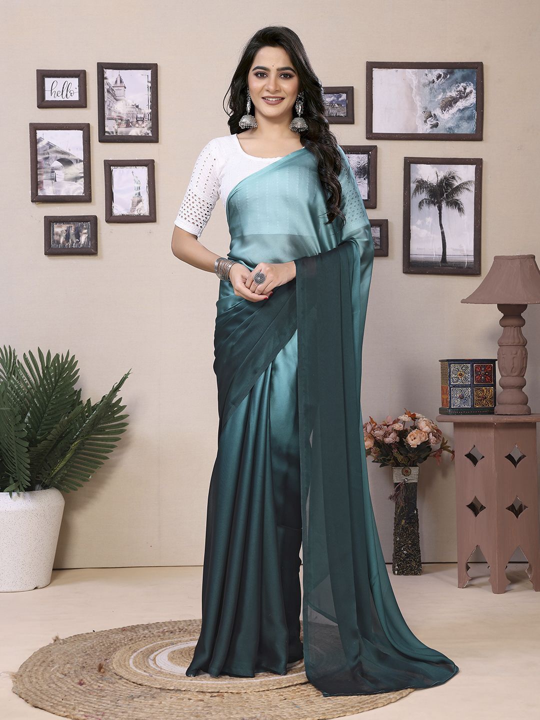 

DIVASTRI Ombre Ready to Wear Saree, Teal