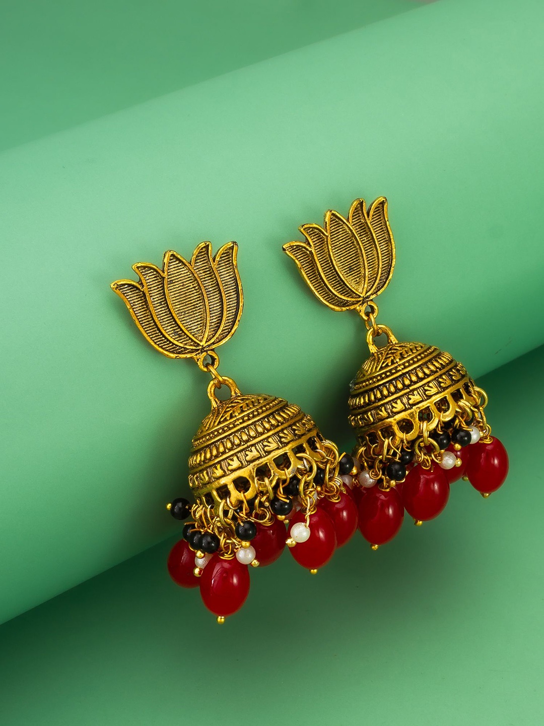 

aadita Gold-Plated Pearls Beaded Dome Shaped Jhumkas