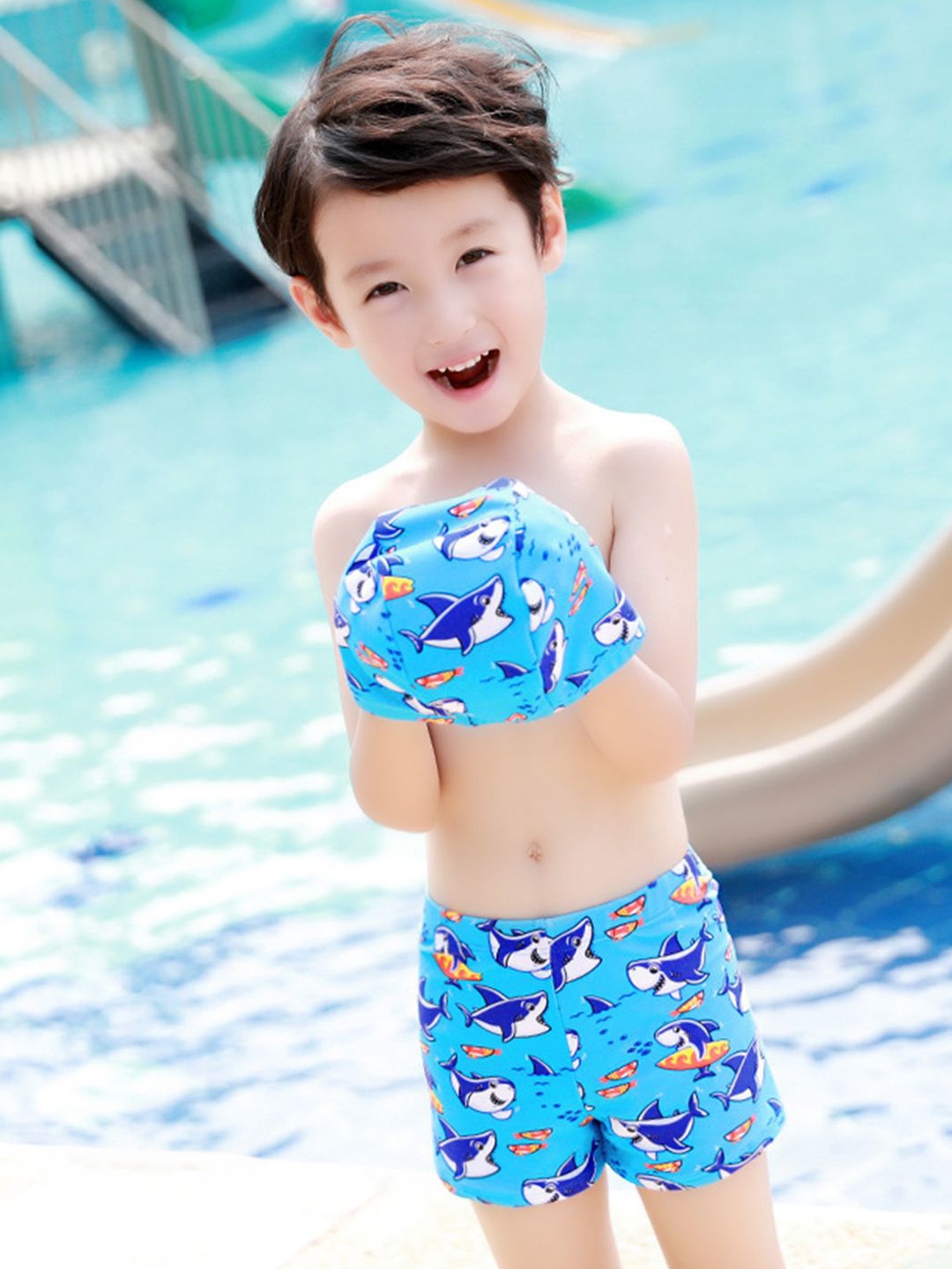 

YK Girls Printed Swim Bottoms With Caps, Blue