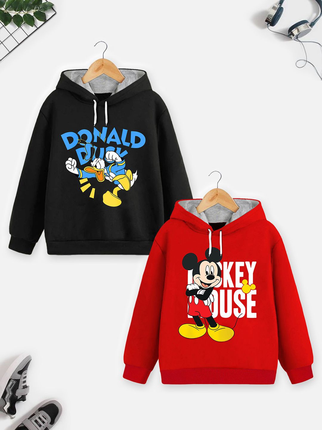 

Disney By Miss and Chief Boys Pack of 2 Printed Hooded Sweatshirt, Black