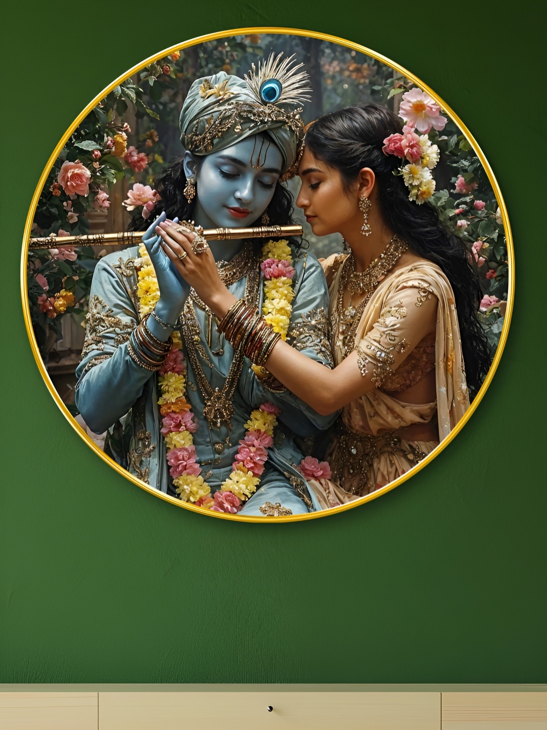 

Myntra Elegant Homes Blue And Brown Radha Krishna Religious Wood Wall Art
