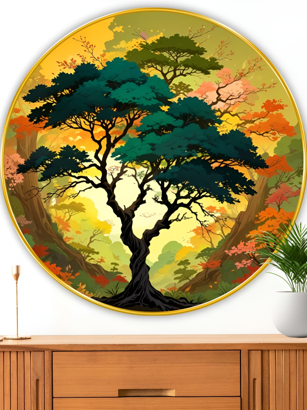 

Myntra Elegant Homes Green & Orange Tree Floral and Botanical Wooden Wall Art