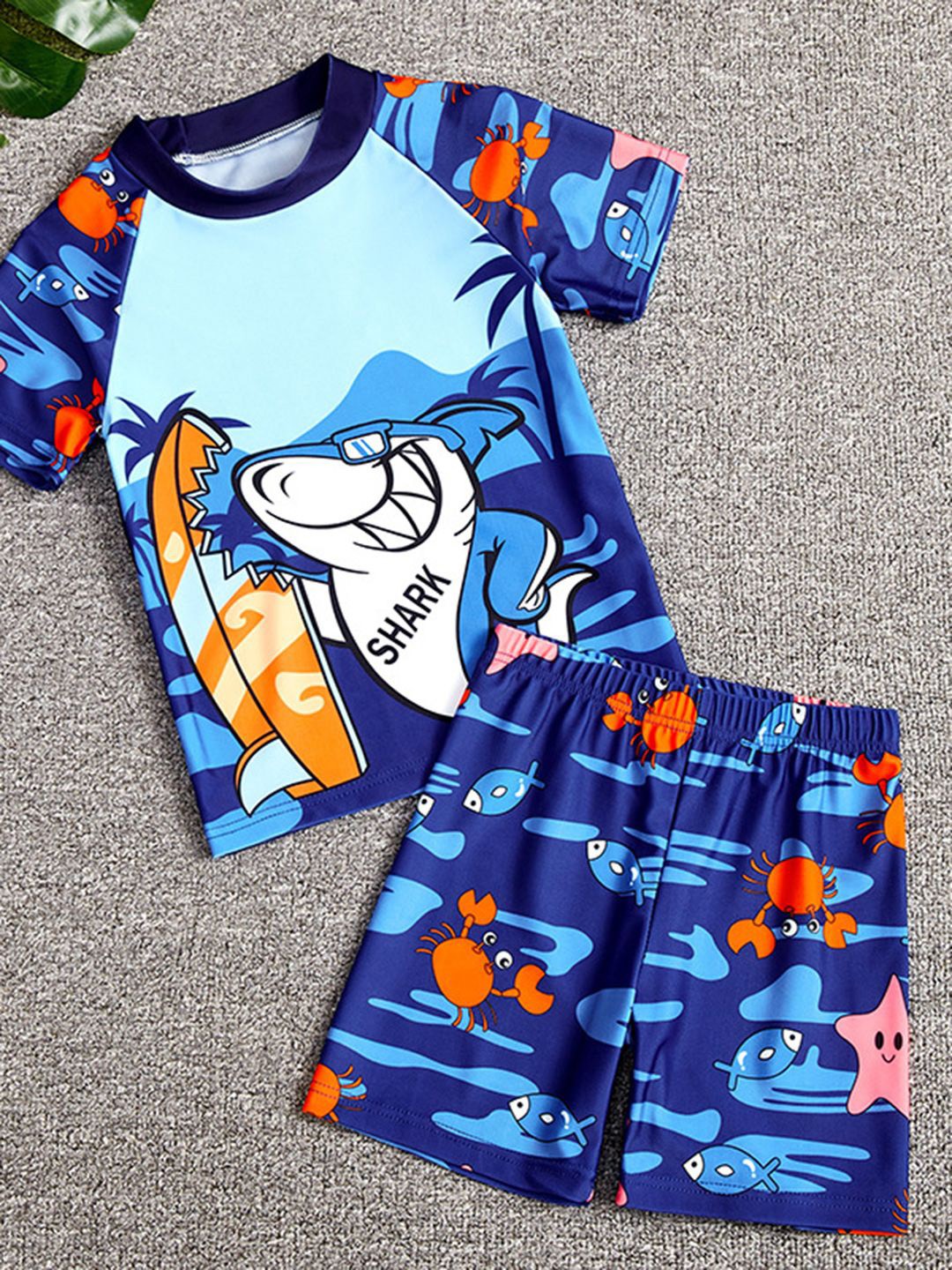 

YK Girls Printed Short Sleeves Swim Set, Blue