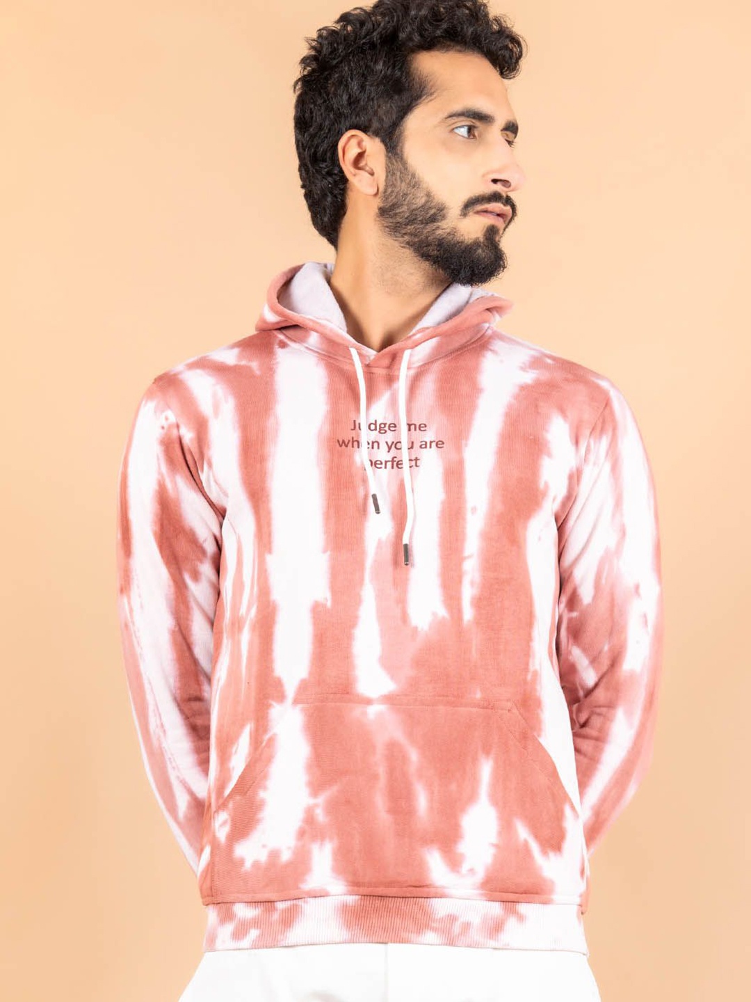 

Tistabene Judge Me when You Are Perfect Men Tie and Dye Hooded Sweatshirt, Pink