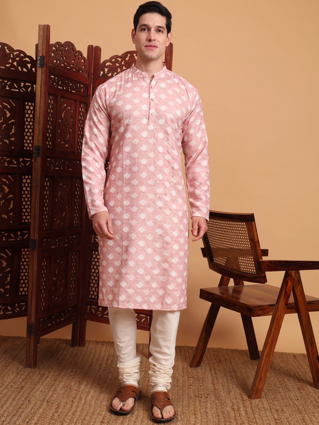 

House of Pataudi Cotton Chikankari Embroidered Work Kurta, Mauve