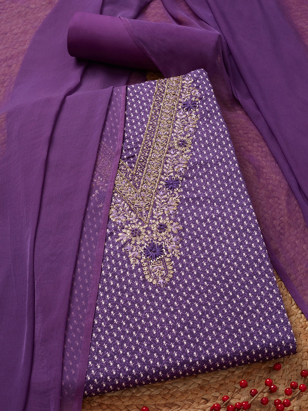 

Soch Paisley Printed Beads And Stones Work Unstitched Dress Material, Lavender