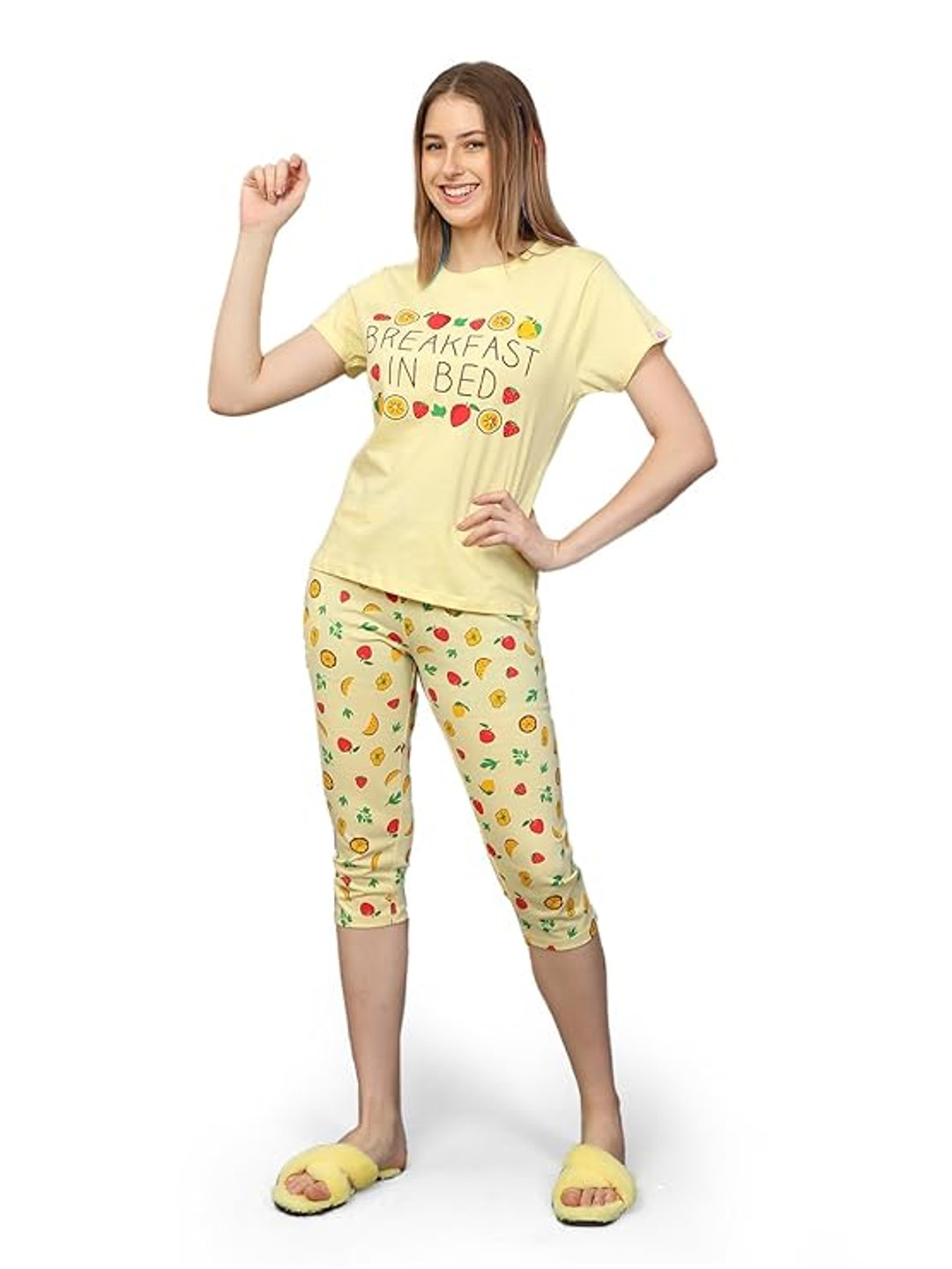 

evolove Women Printed Pure Cotton Night suit, Yellow