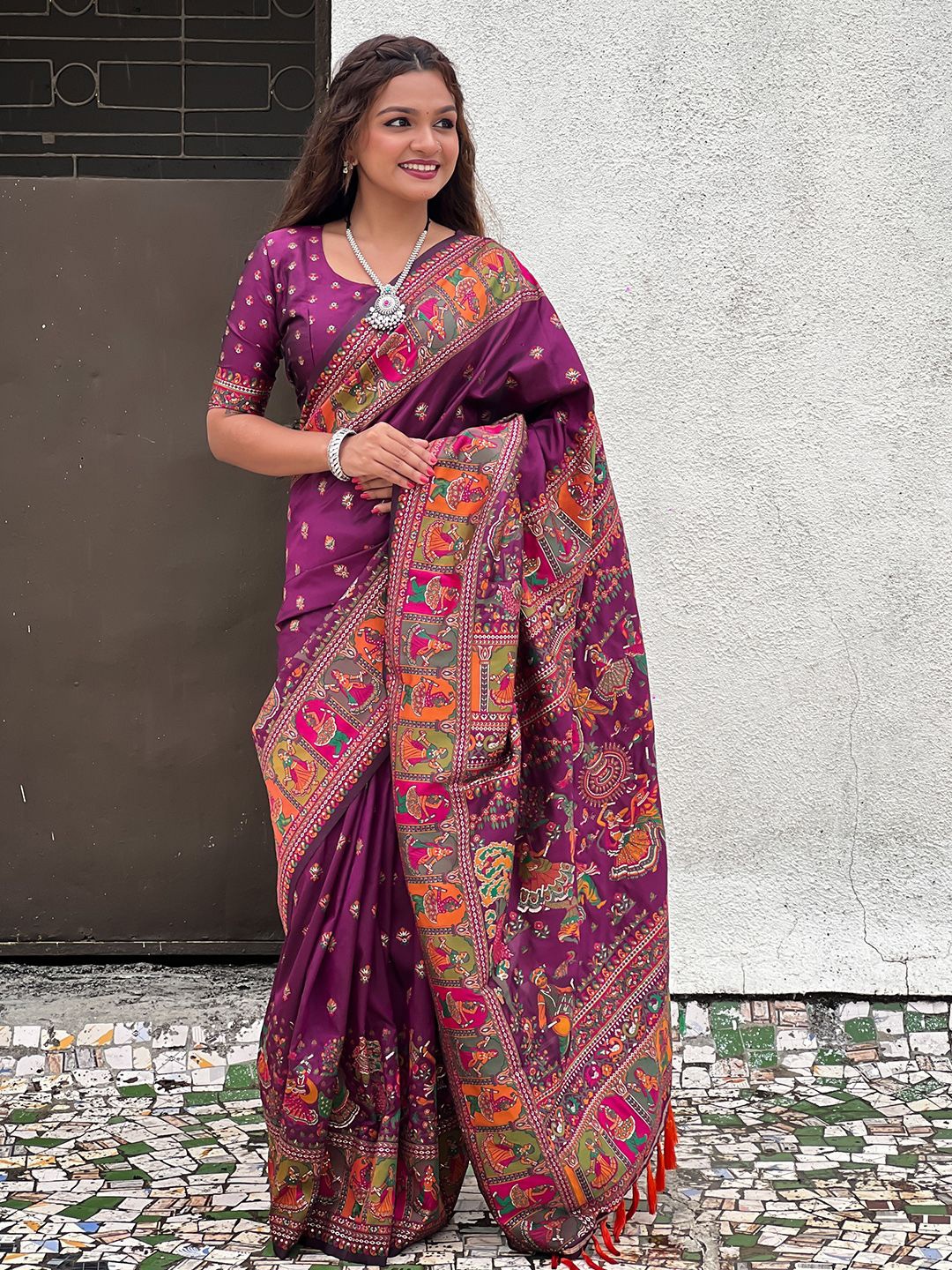 

DIVASTRI Woven Design Pashmina Saree, Purple