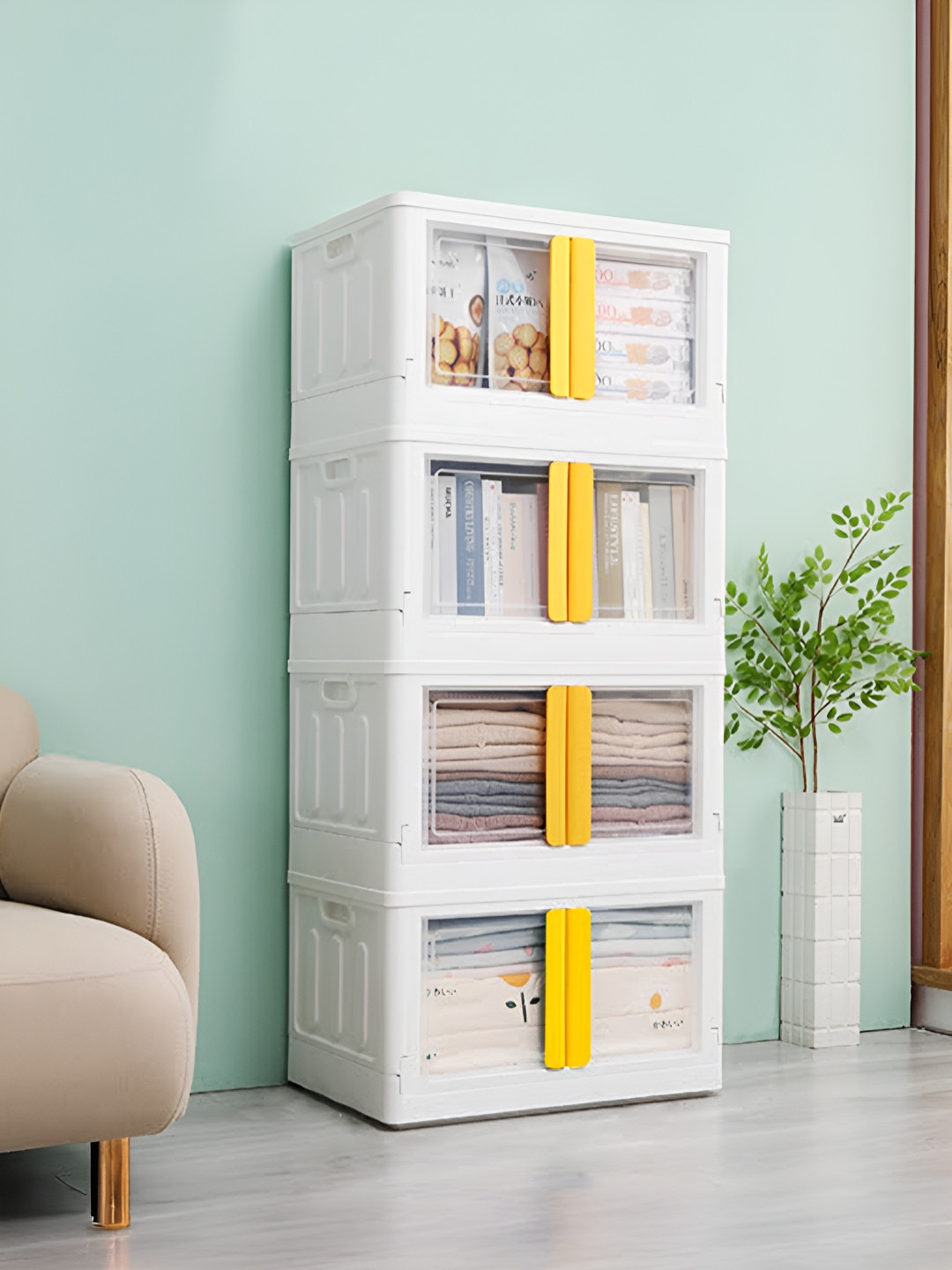 

UPC Yellow & White 4 Pieces Storage Cube - Multi-Purpose Space-Saving Organizers