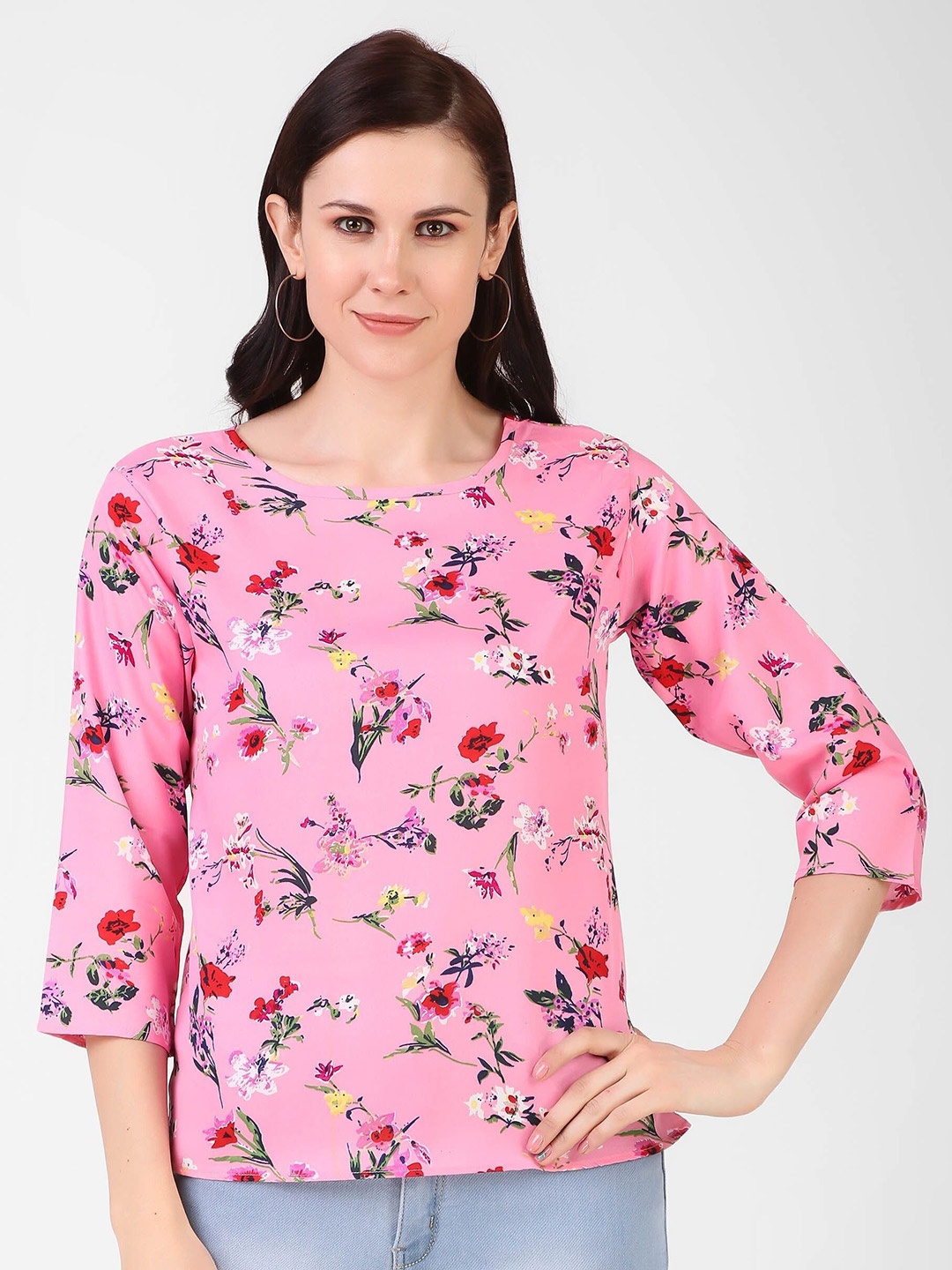 

KASHIAN Round Neck Floral Printed Top, Pink