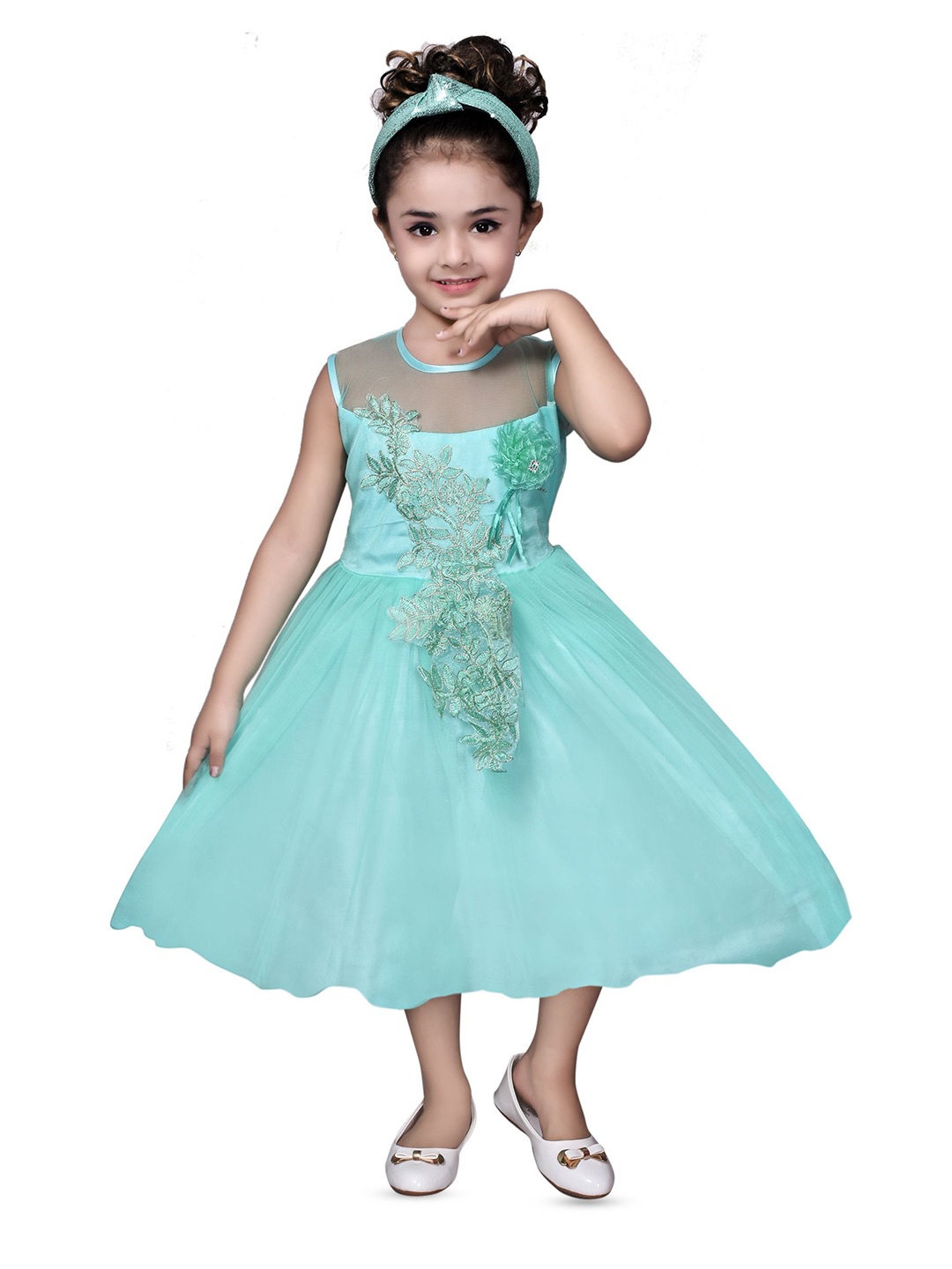 

Miss & Chief Embellished Net Fit & Flare Dress, Green