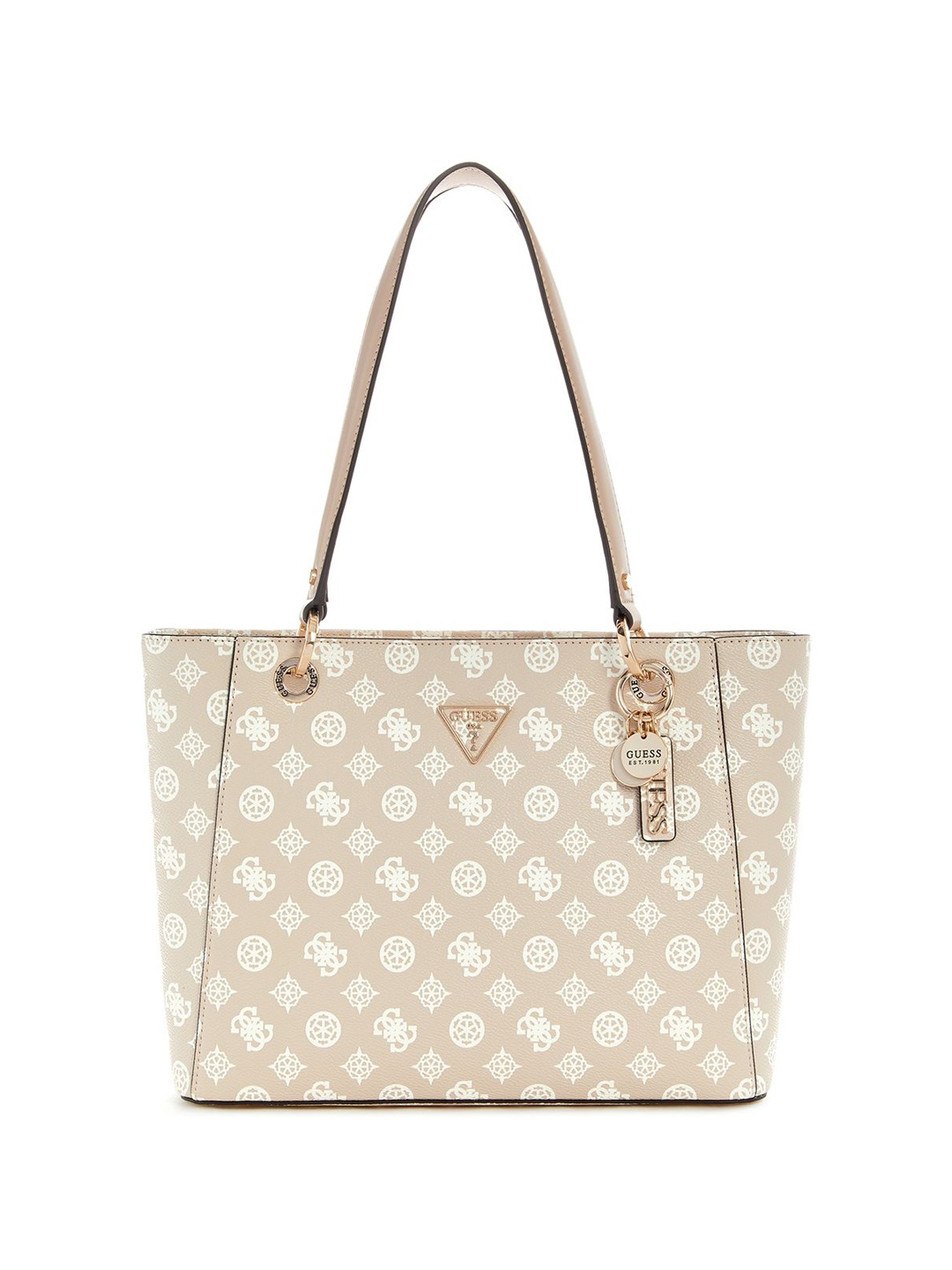 

GUESS Women Brand Logo Printed Structured Shoulder Bag, Beige