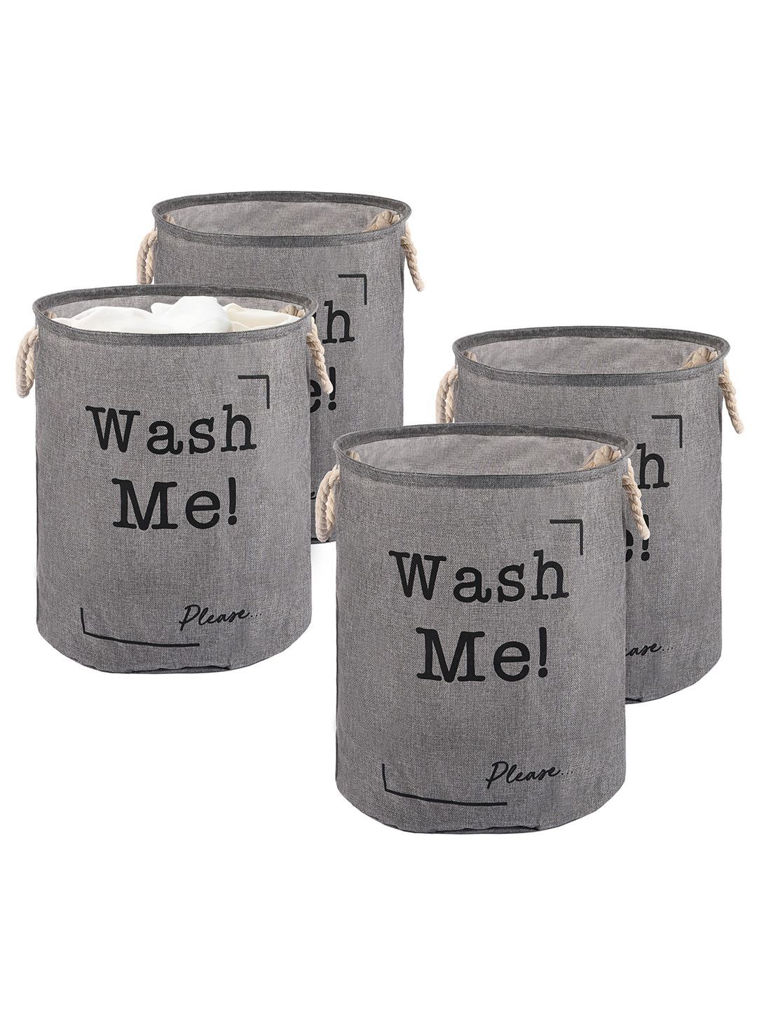 

Kuber Industries Grey & Black Pack of 4 Printed Foldable Cloth Baskets With Handle - 60 L