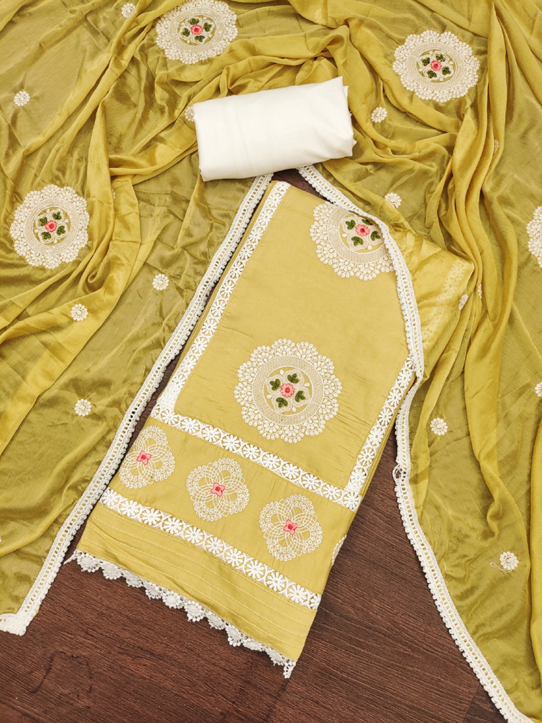 

ASISA Floral Embroidered Unstitched Dress Material, Yellow