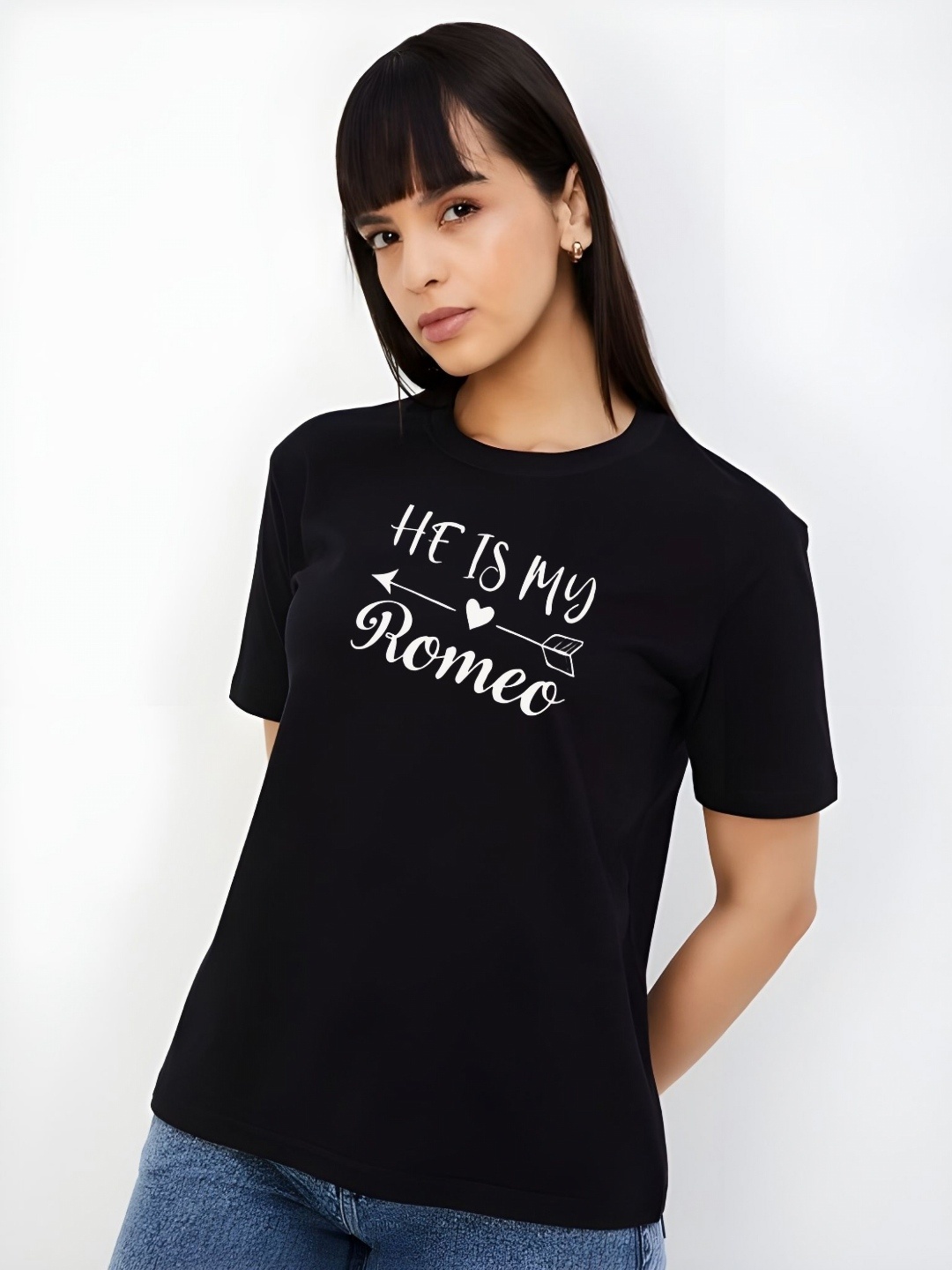 

SZN Women Typography Printed Round Neck Cotton T-shirt, Black