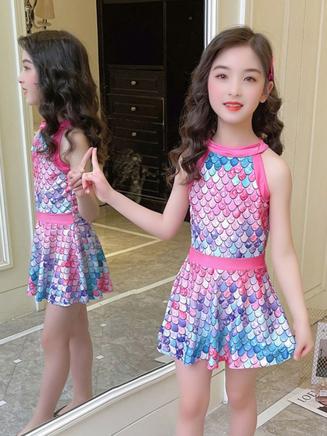 

YK Girls Printed Swim Dress, Pink