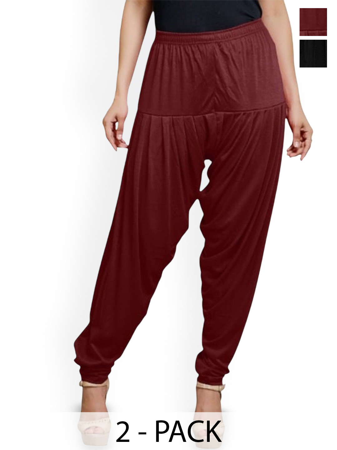 

AFRA GARMENTS Women Pack Of 2 Mid-Rise Loose-Fit Patiala, Black