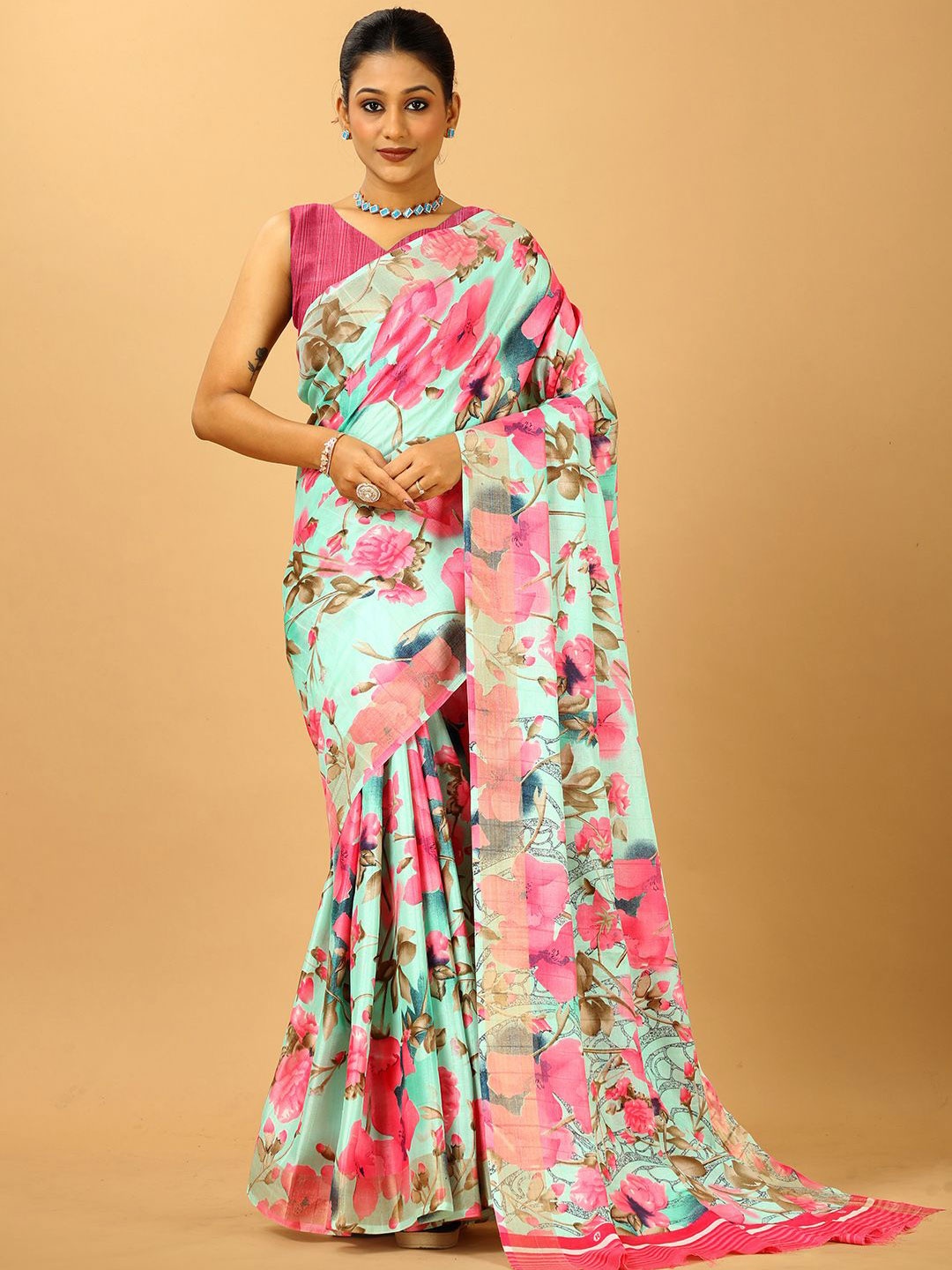 

NIRMAL CREATION Floral Printed Saree, Pink