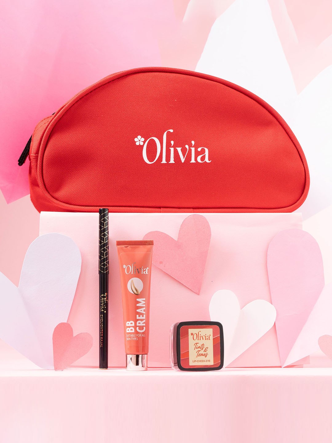 

Olivia Set Of 4 BB Cream, Kajal, Lip Cheek Tint With Pouch, Red