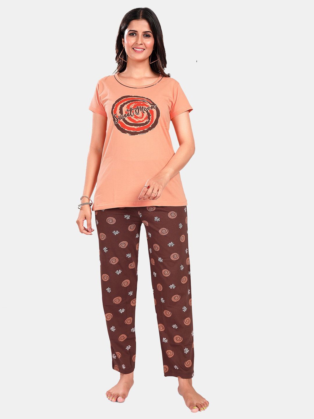 

SWEET MOON Printed Night suit, Orange
