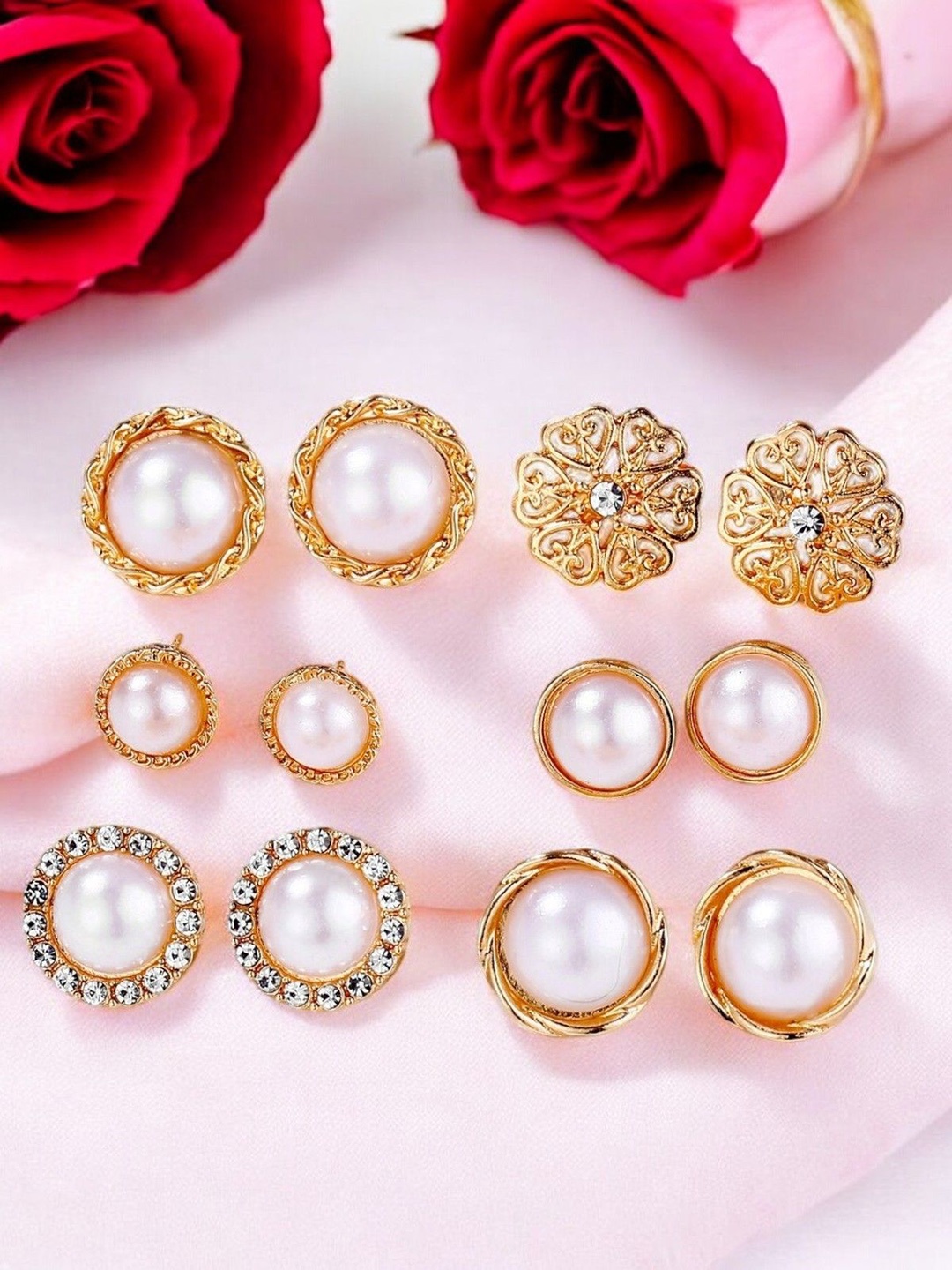 

OOMPH Set of 6 Pearls Contemporary Shaped Studs, Gold