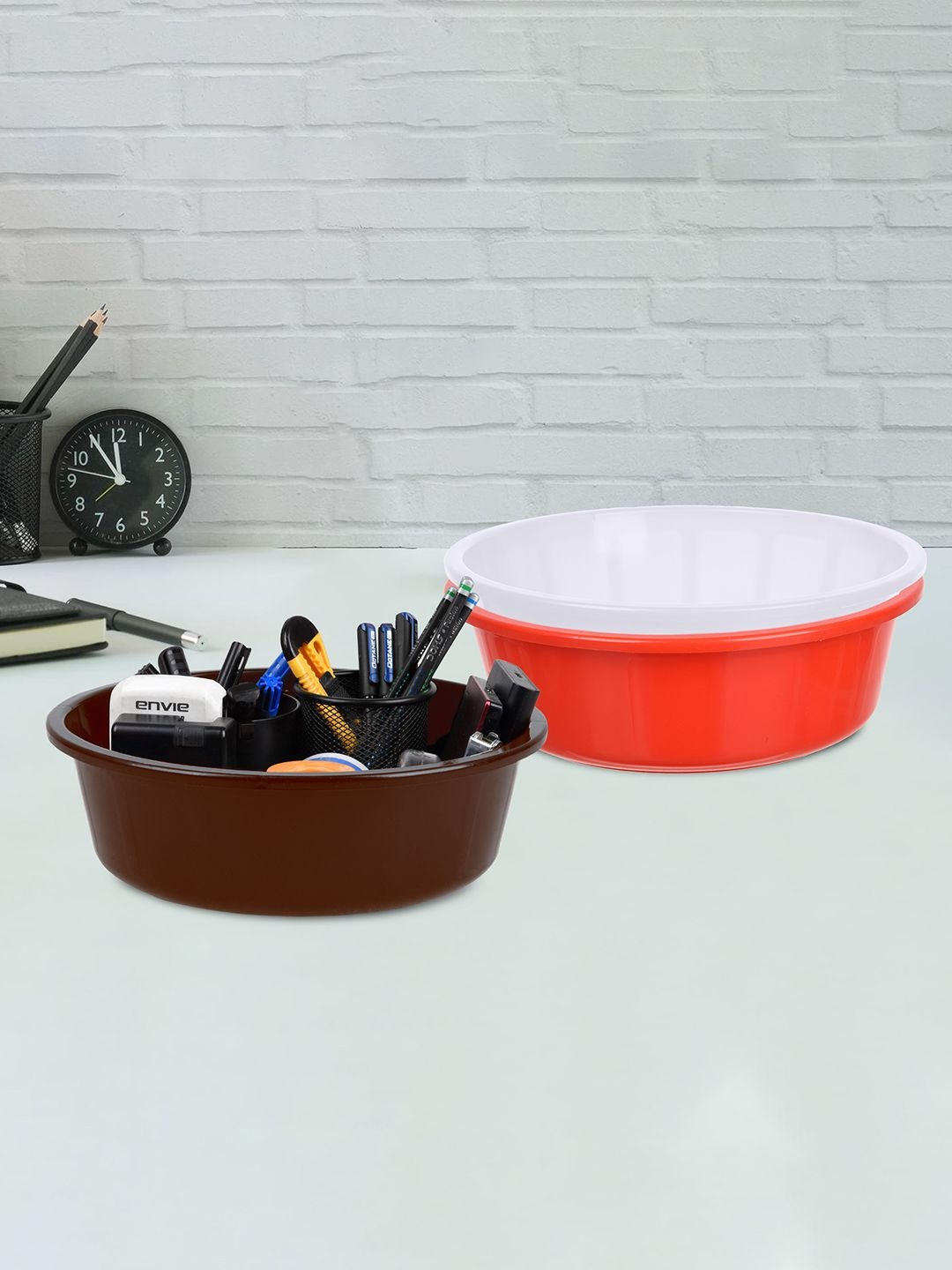 

Kuber Industries Red & White 3 Pieces Regular Desk Organisers