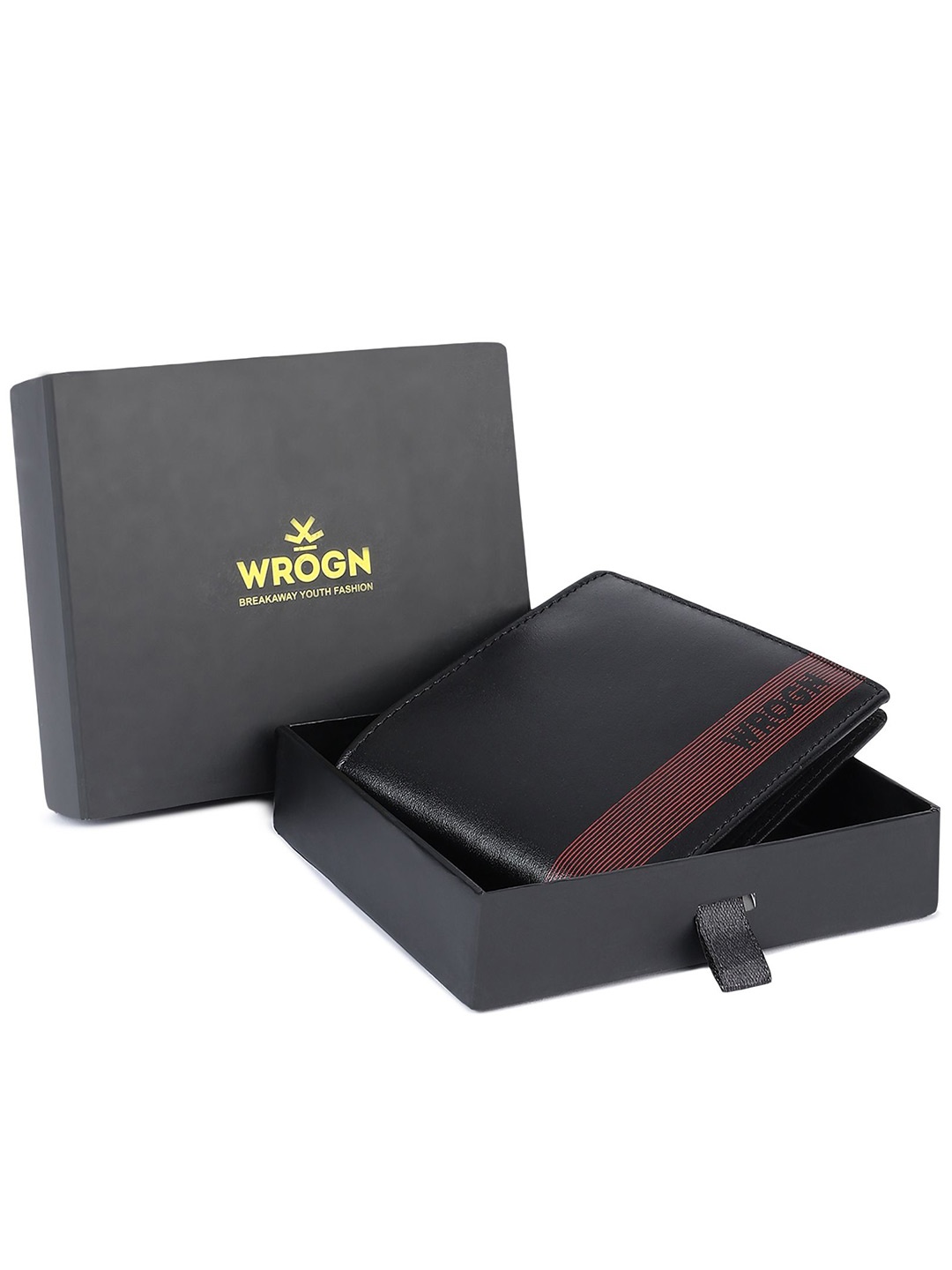 

WROGN Men Leather Two Fold Wallet, Black