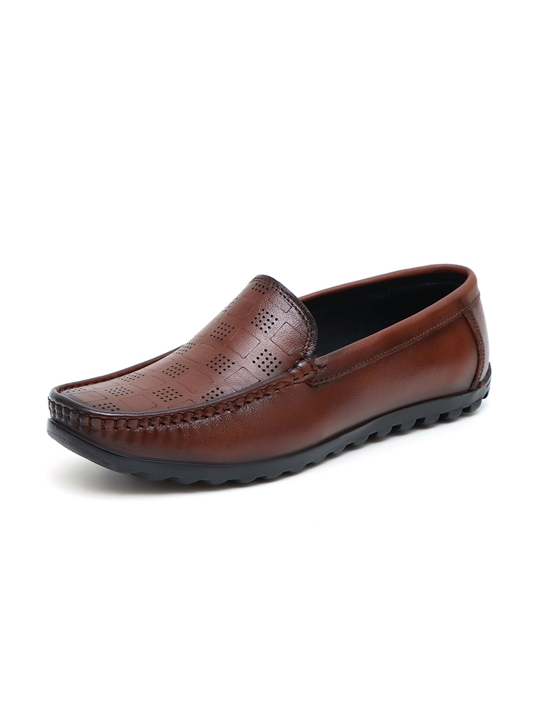 

ARAMISH Men Perforations Leather Loafers, Tan