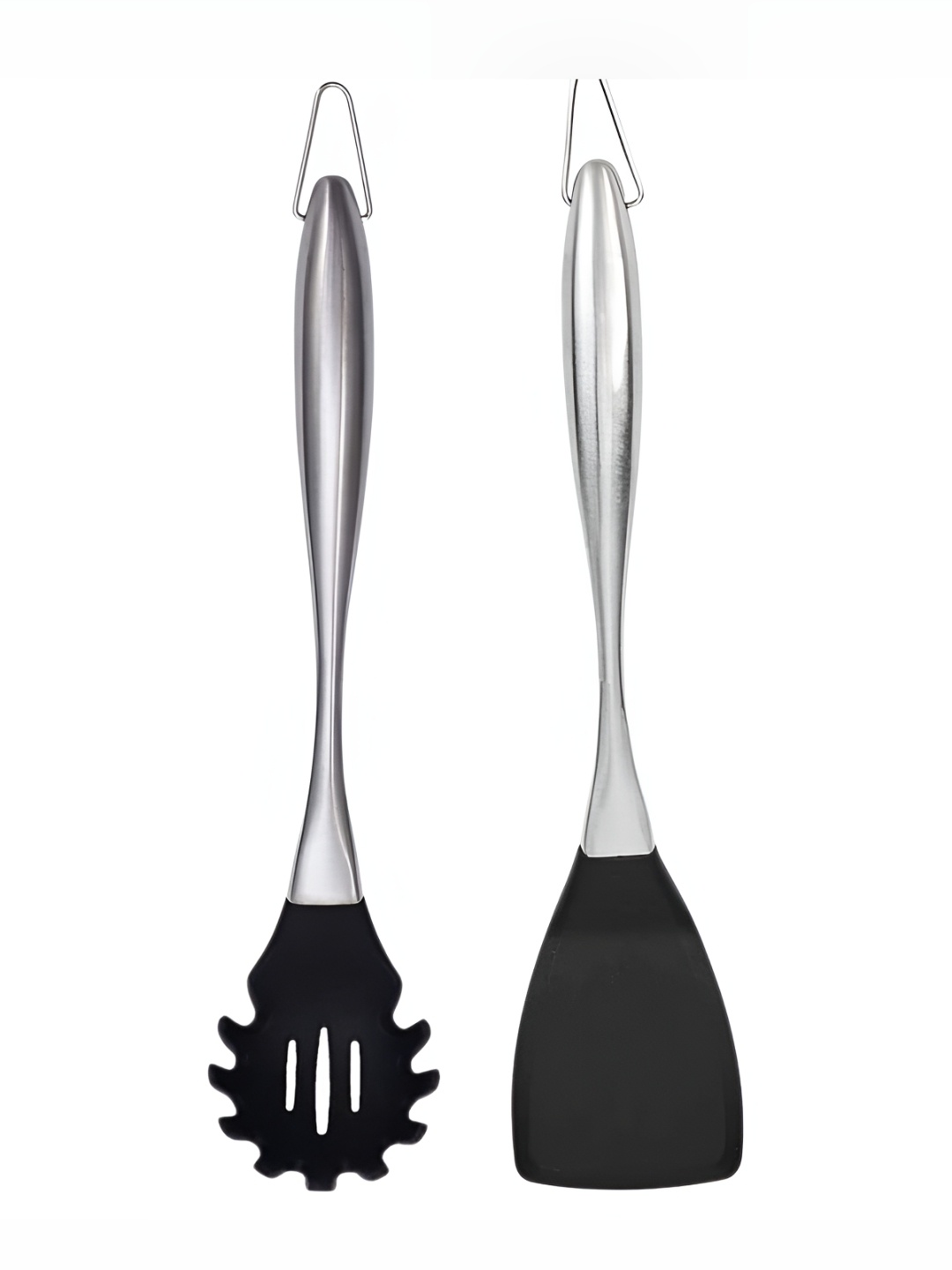 

Baskety Black & Silver-Toned 2 Pieces Server Spoon With Plain Slotted Spatula
