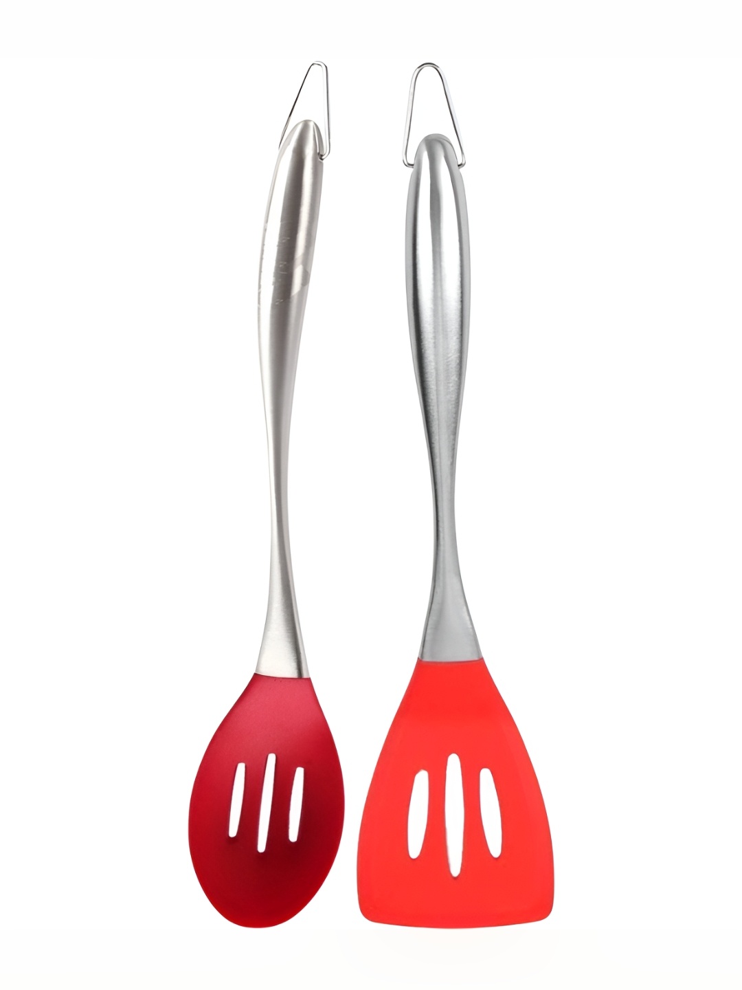 

Baskety Steel & Red 2 Pieces Steel Scoop With Plain Slotted Spatula