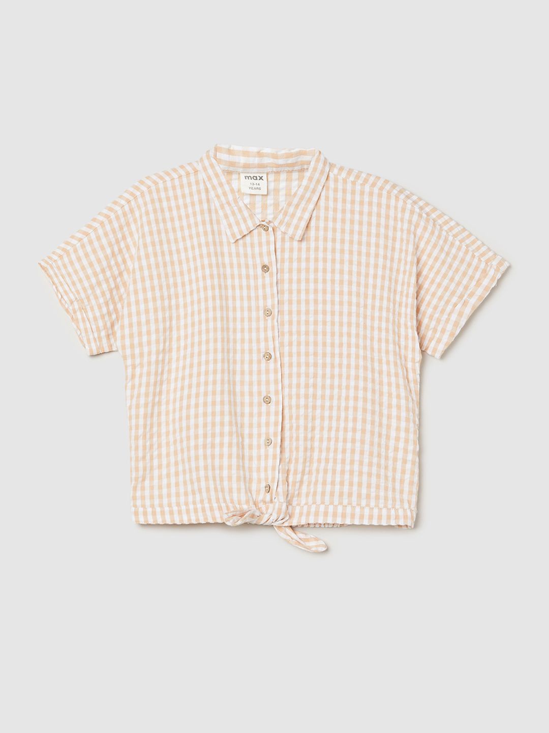 

max Girls Checked Shirt Collar CottonShirt Style Top, Beige