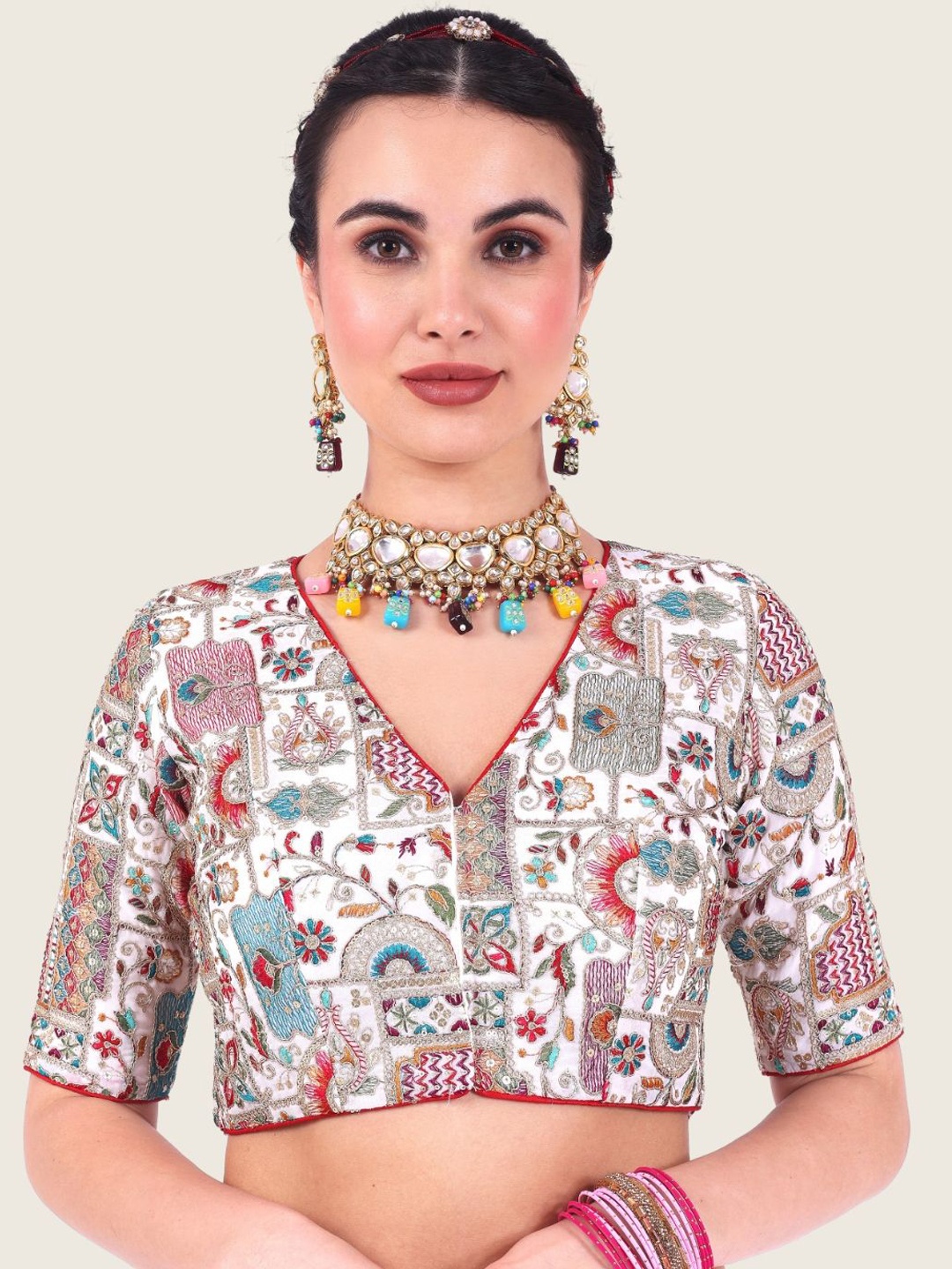 

Studio Shringaar Embroidered Padded Saree Blouse, Off white