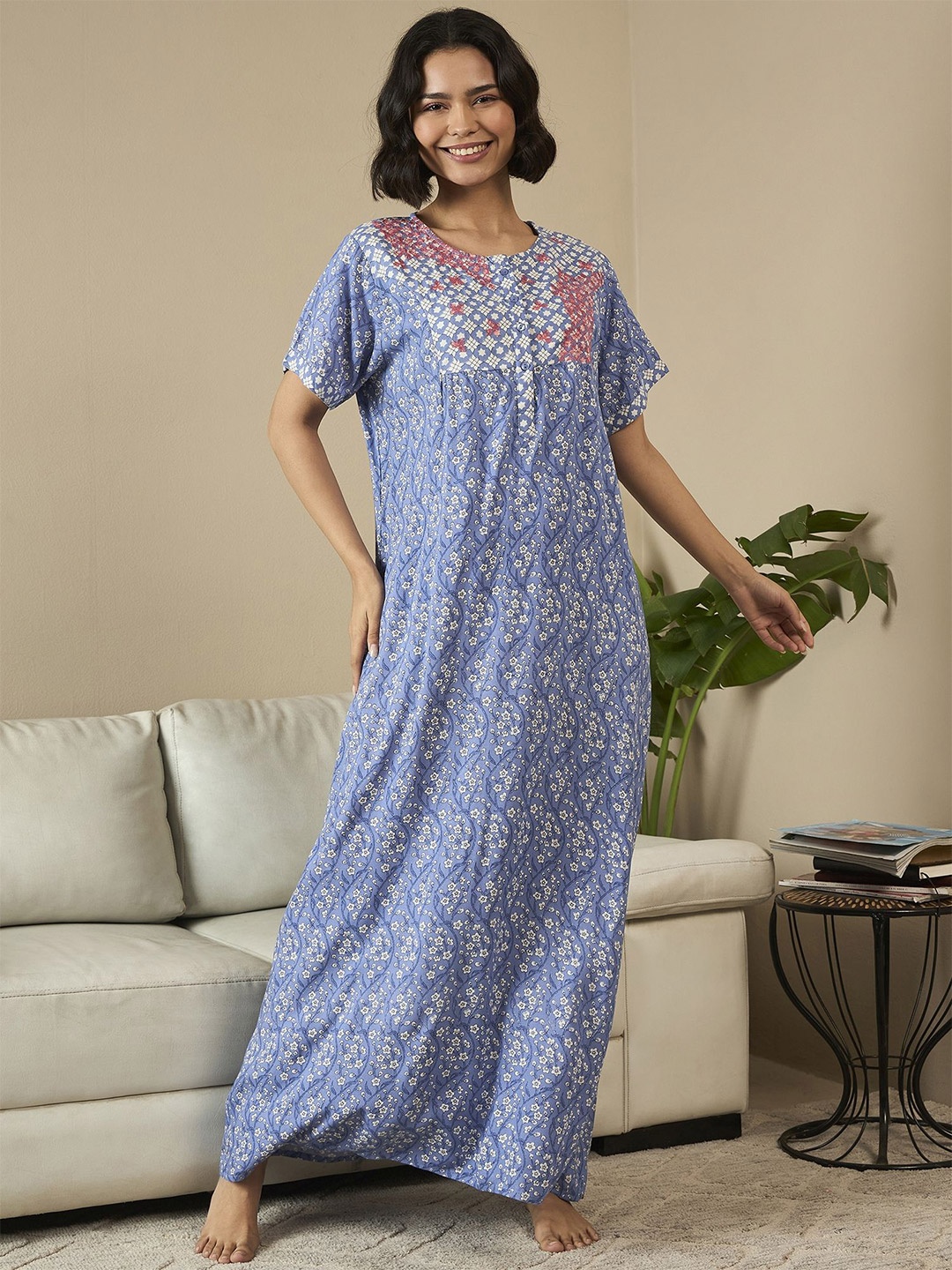 

July Printed Maxi Nightdress, Blue
