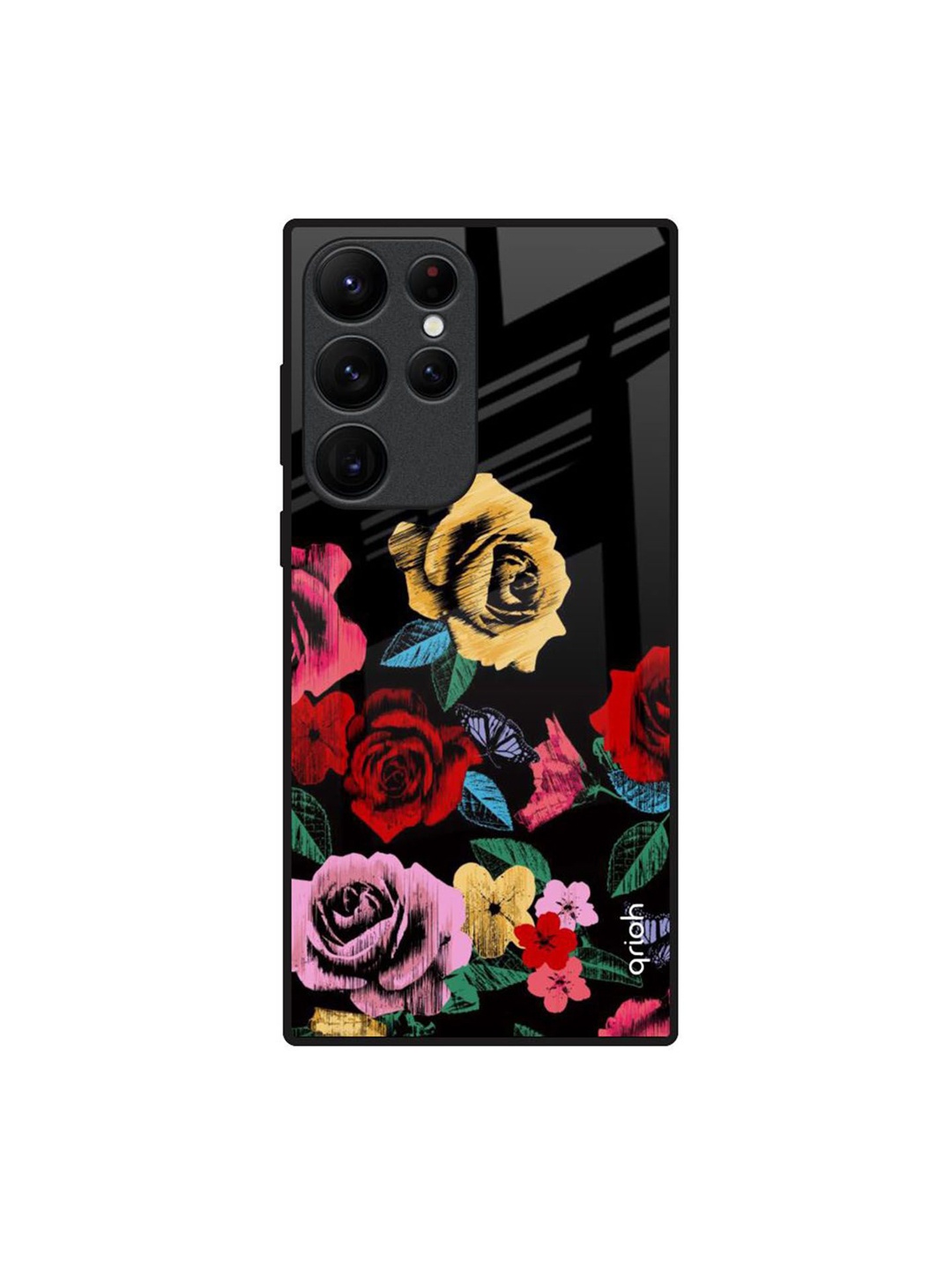 

QRIOH Floral Decorative Printed Samsung Galaxy S22 Ultra Back Case, Black