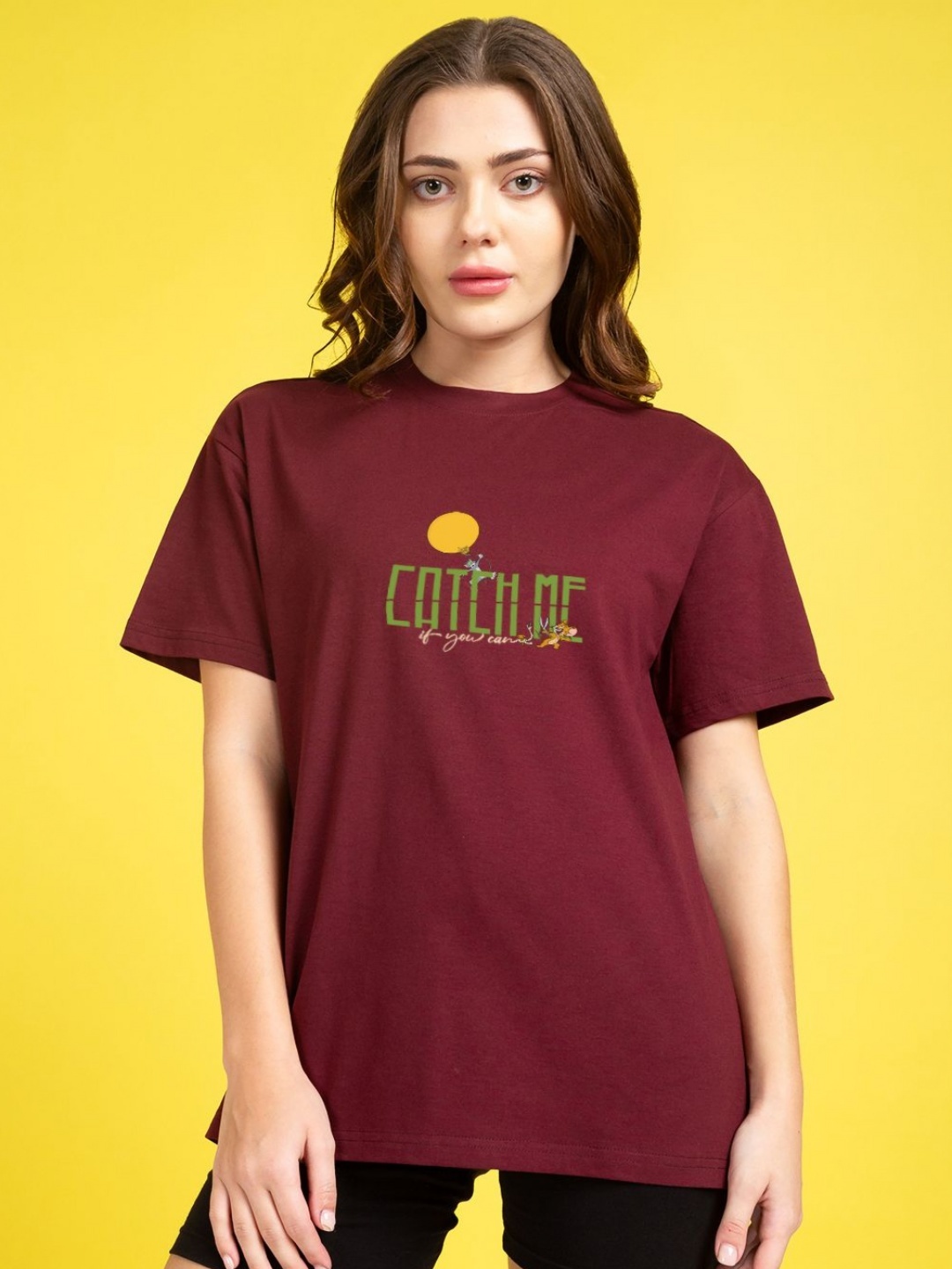 

Kook N Keech Toons Women Tom & Jerry Graphic Printed Round Neck Cotton T-shirt, Burgundy