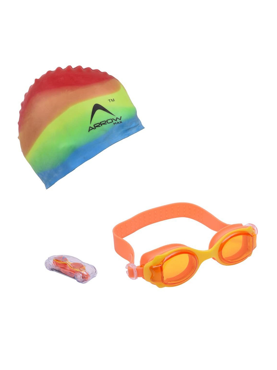 

ARROWMAX Silicone Swimming Goggles Combo Kit, Orange