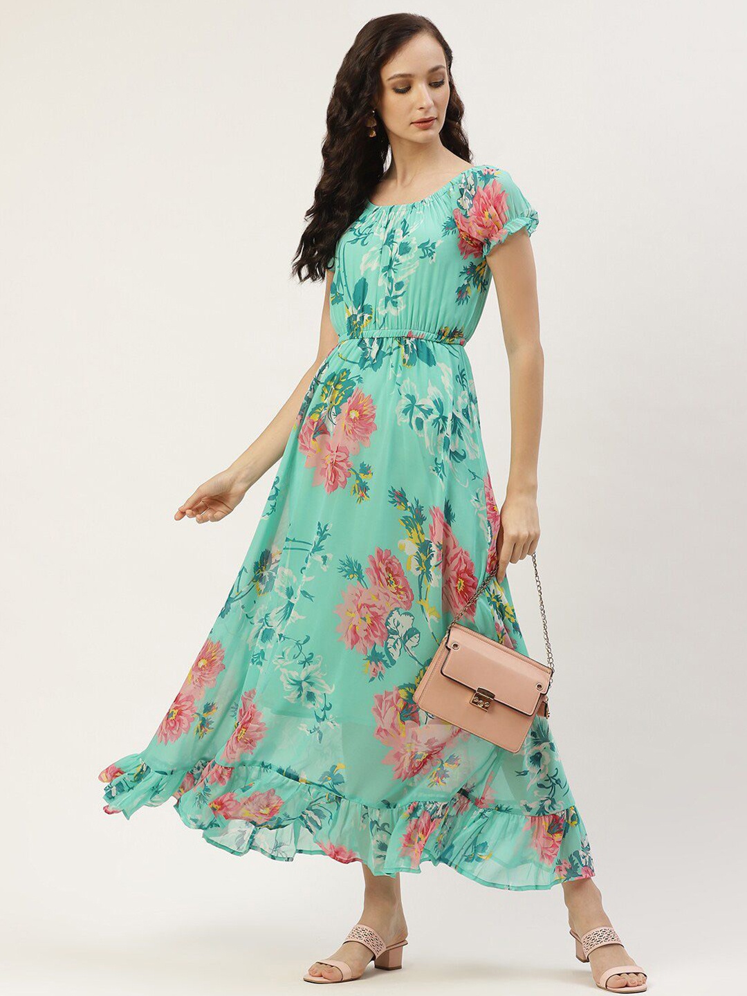

DressBerry Floral Print Georgette Maxi Dress, Sea green