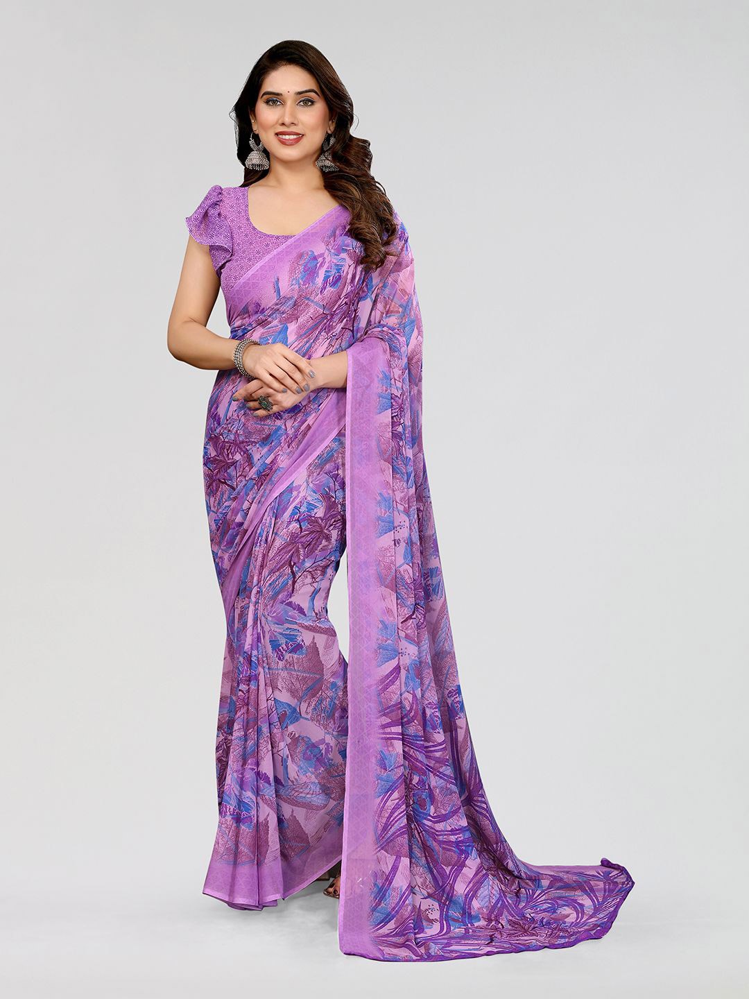 

Moda Rapido Floral Poly Georgette Saree, Purple