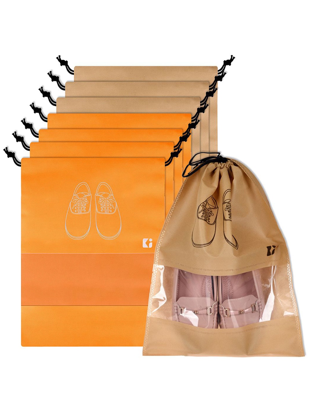 

Kuber Industries Orange & Beige 8 Pieces Regular Shoes Organisers