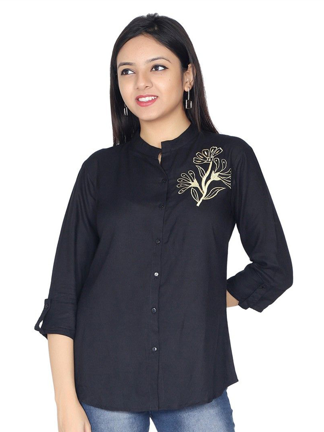 

Brijam Shirt Style Top, Black