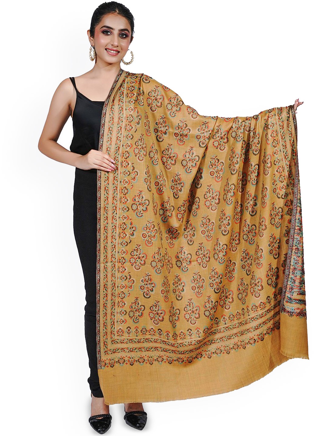 

PASHMAL INDIA PRIVATE LIMITED Floral Woven Design Woollen Shawl, Yellow