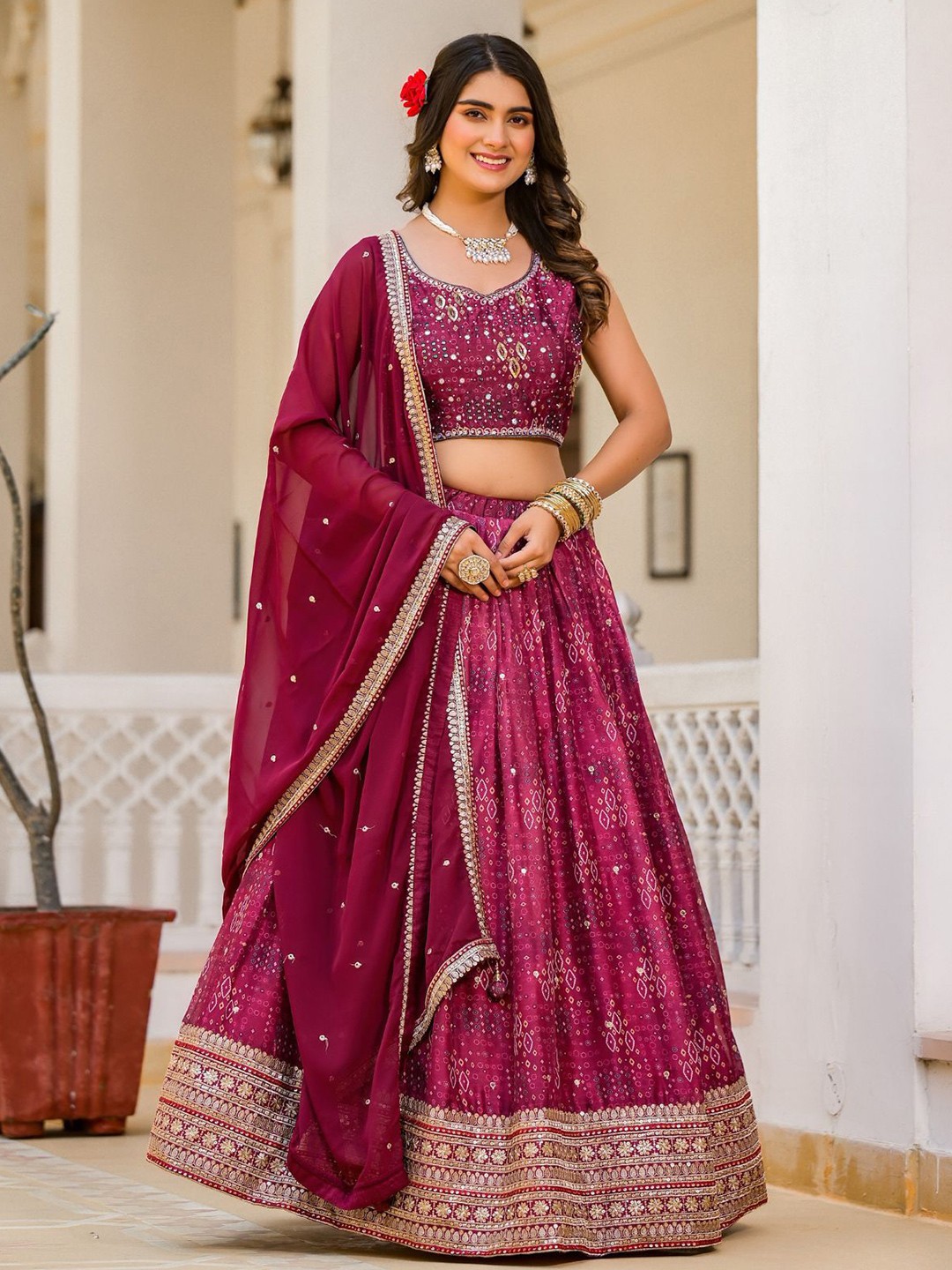 

ODETTE Embroidered Ready to Wear Lehenga & Blouse With Dupatta, Pink
