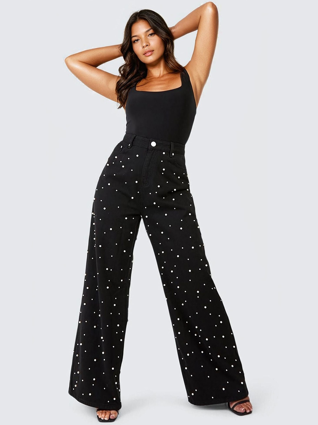 

Wear Your Words Women Limited Edition Embellished Wide Leg Jeans Black