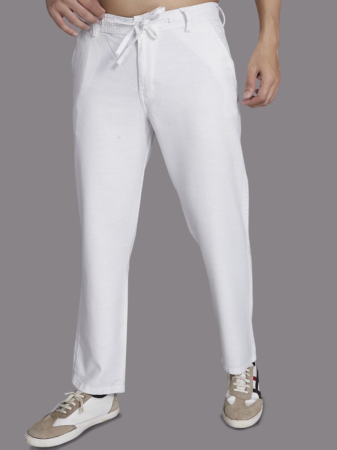 

DIVISIVE Men Linen Relaxed Regular Fit Low-Rise Easy Wash Trousers, White