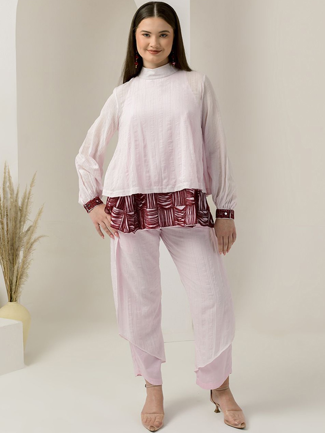 

First Resort by Ramola Bachchan High Neck Top With Trouser, Pink