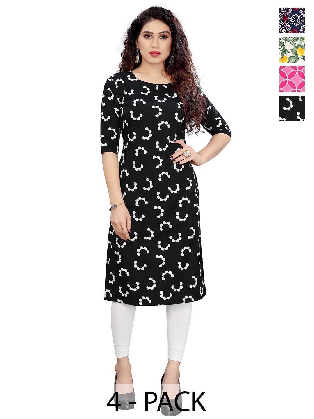 

KETAKI FASHION Selection of 4 Ethnic Motifs Printed Kurtas, Green